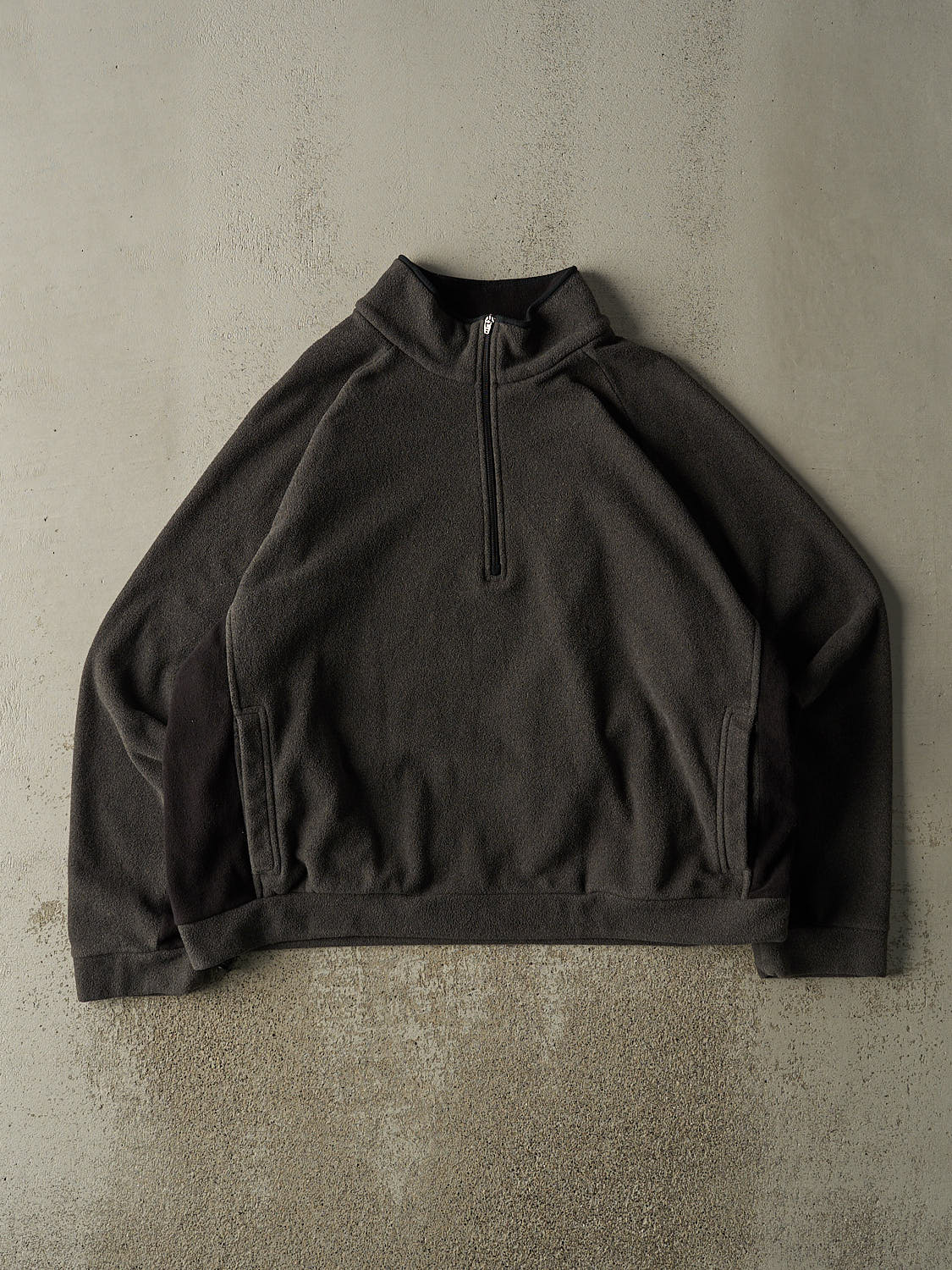 Vintage 90s Charcoal Grey & Black Eddie Bauer Quarter Zip Fleece (XL/XXL)