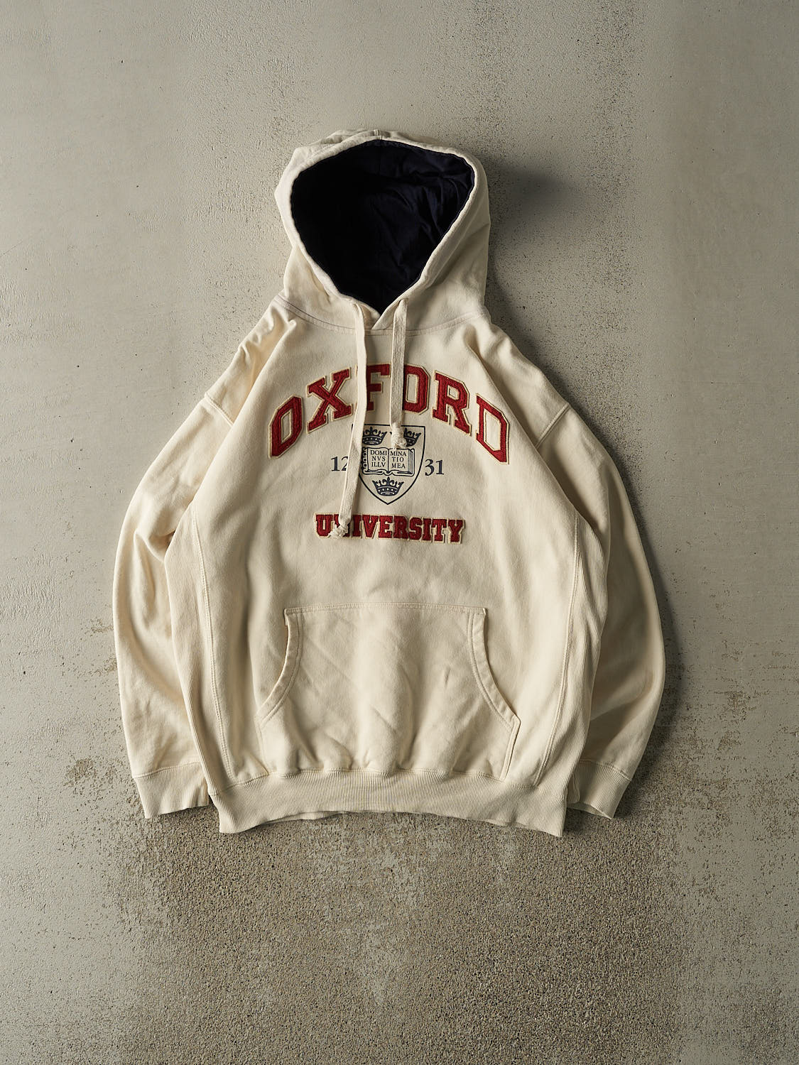 Vintage 90s Beige Oxford University Hoodie (L/XL)
