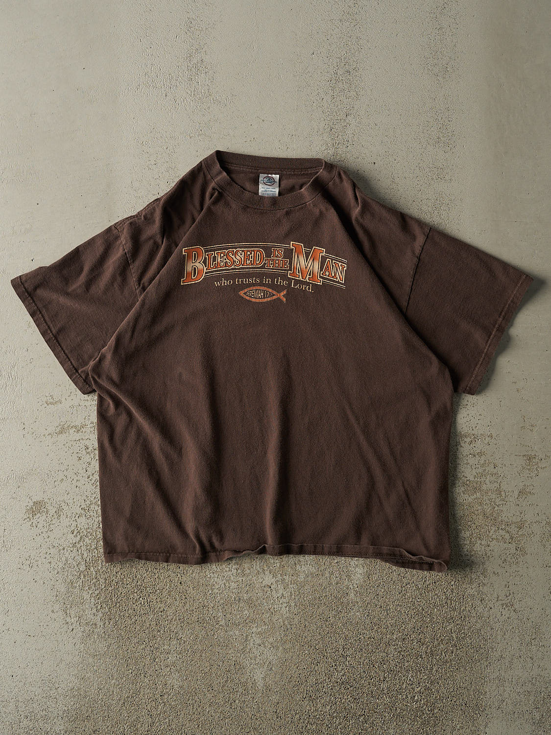 Vintage 90s Brown "Blessed Is The Man" Slogan Tee (L/XL)