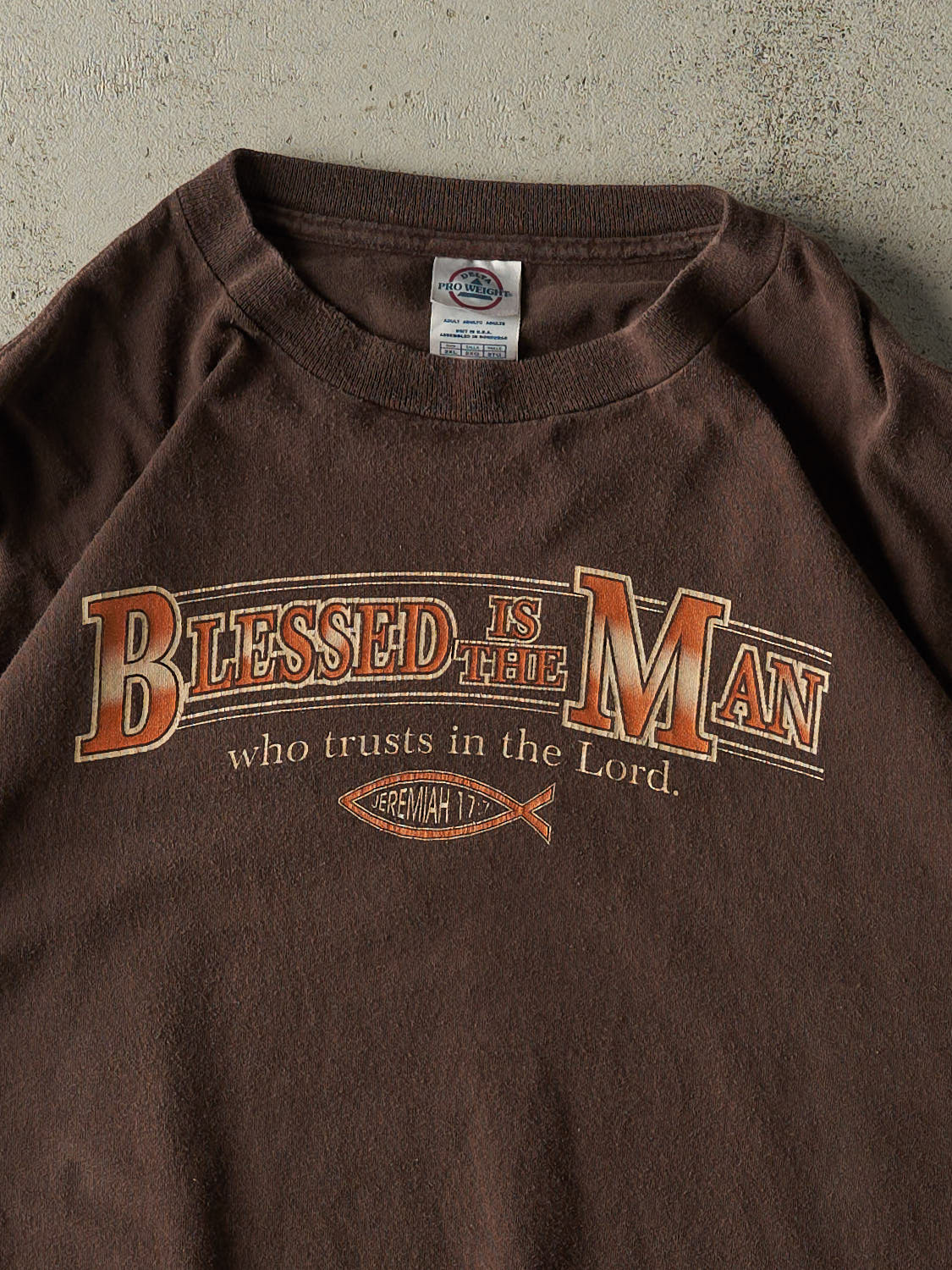 Vintage 90s Brown "Blessed Is The Man" Slogan Tee (L/XL)