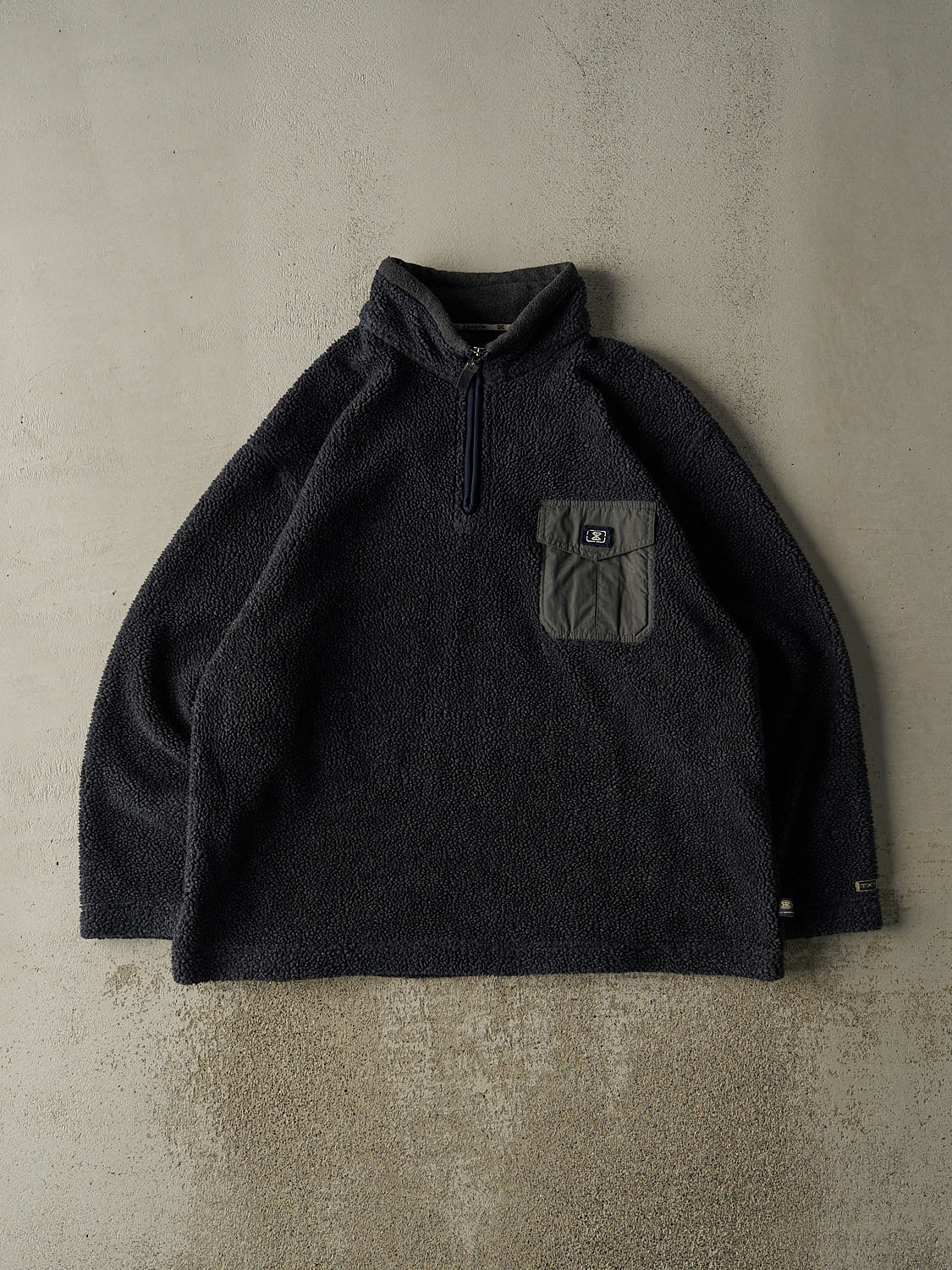 Vintage 90s Navy Blue Embroidered Sherpa Quarter Zip (XXL)