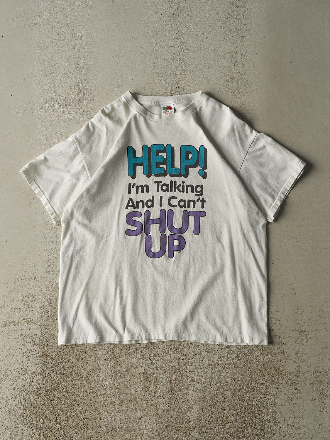 Vintage 93' White "Can't Shut Up" Slogan Tee (L/XL)