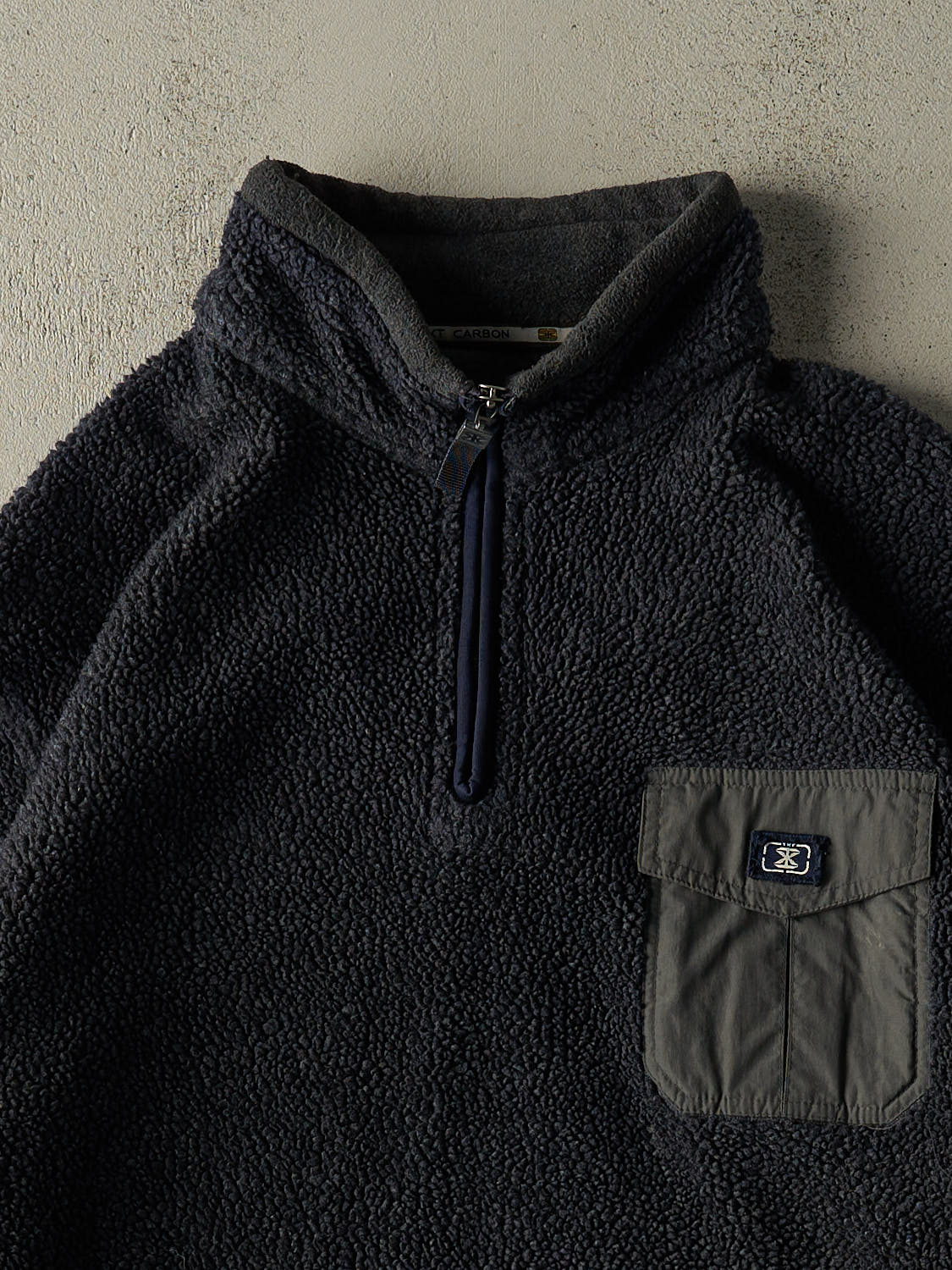 Vintage 90s Navy Blue Embroidered Sherpa Quarter Zip (XXL)