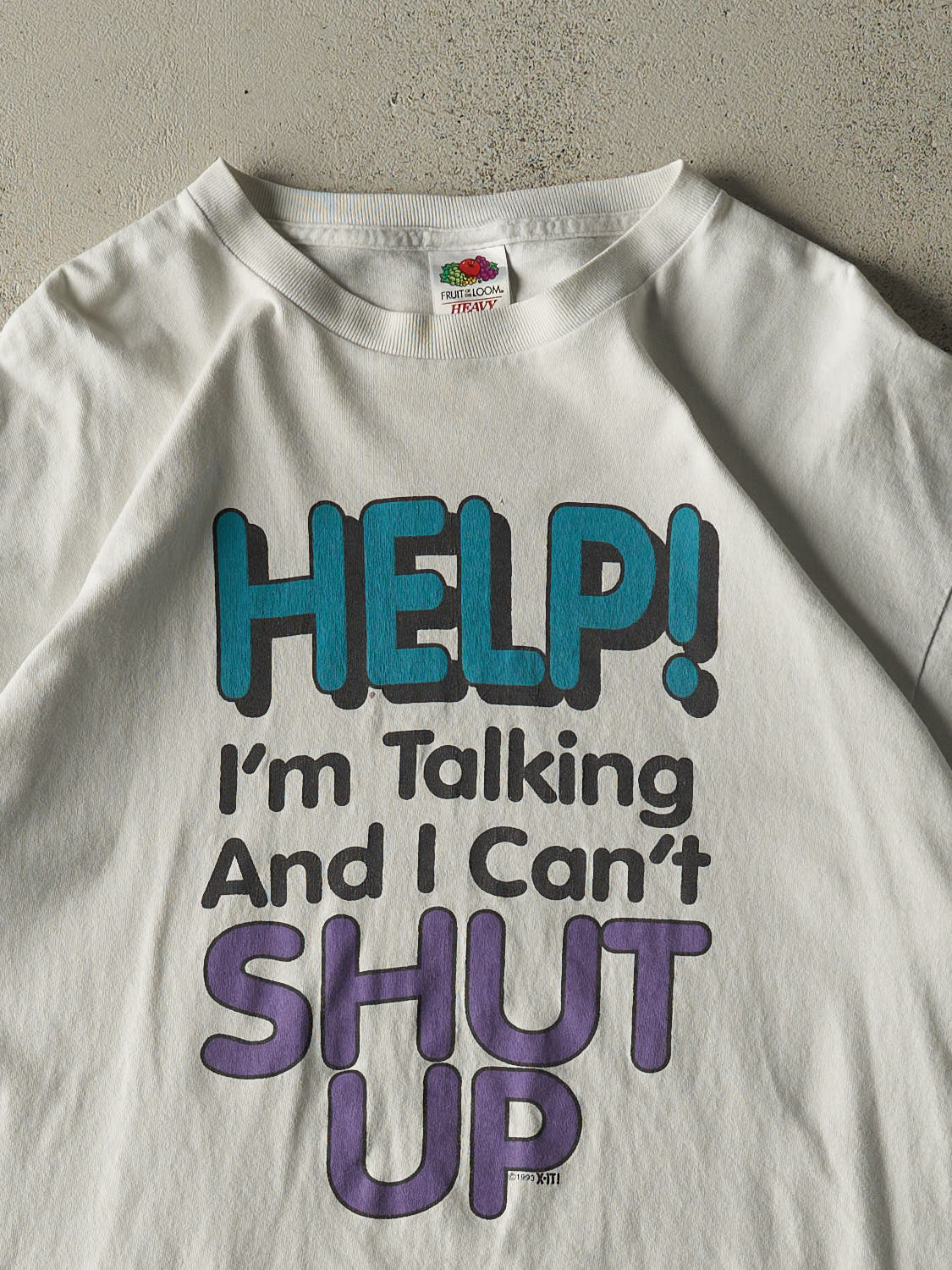 Vintage 93' White "Can't Shut Up" Slogan Tee (L/XL)
