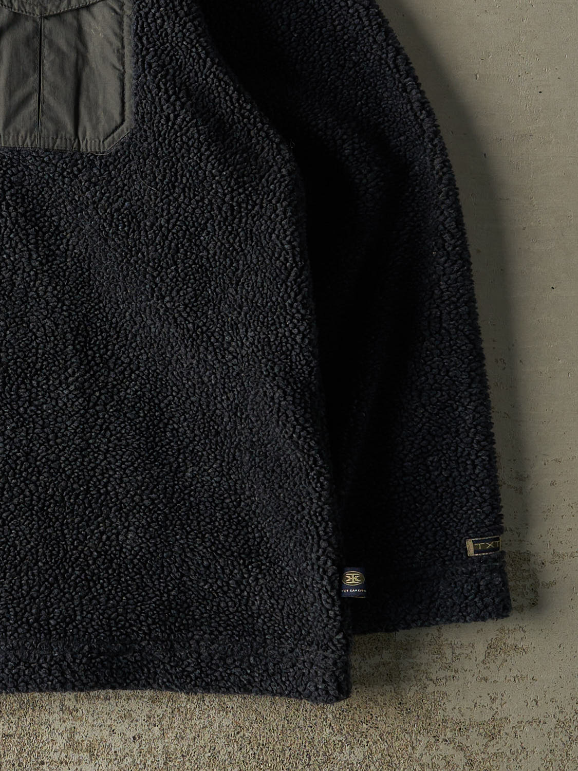 Vintage 90s Navy Blue Embroidered Sherpa Quarter Zip (XXL)