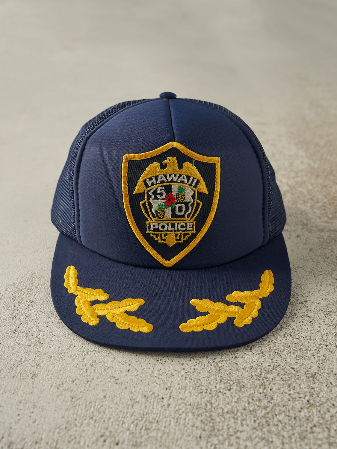 Vintage 90s Navy Blue Hawaii Police Foam Trucker Hat (O/S)