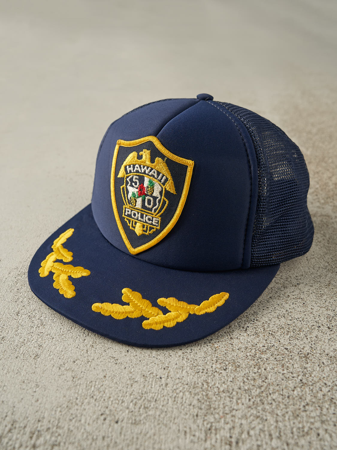 Vintage 90s Navy Blue Hawaii Police Foam Trucker Hat (O/S)
