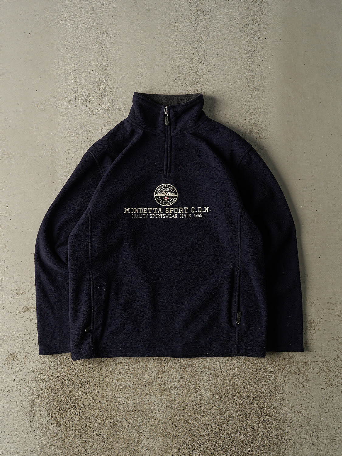 Vintage 90s Navy Blue Mondetta Sport Embroidered Quarter Zip Fleece (L)
