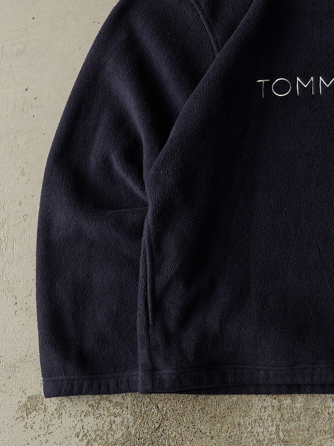 Vintage 90s Navy Blue Tommy Hilfiger Embroidered Quarter Zip Fleece (XL)
