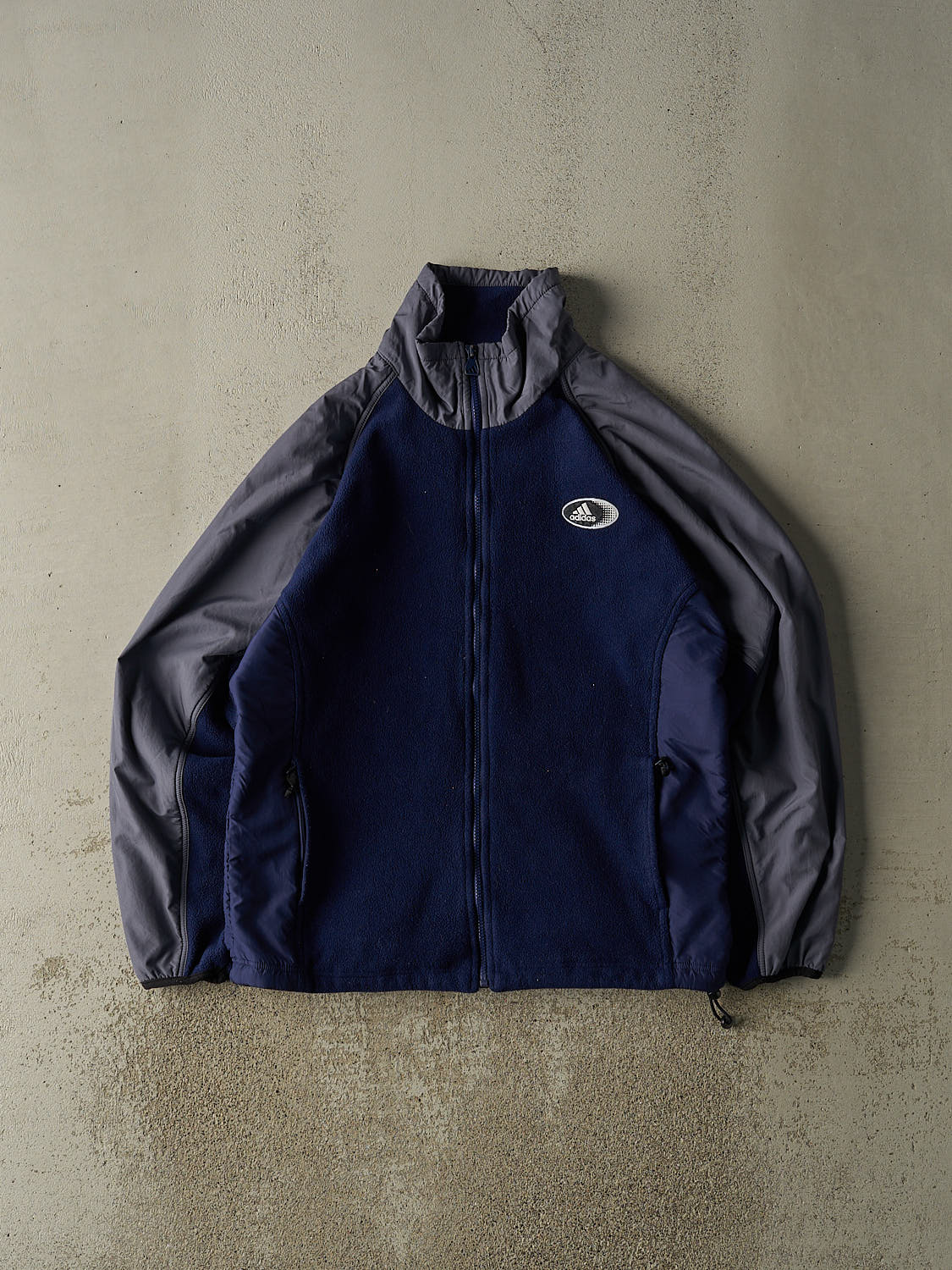 Vintage Y2K Navy Blue & Grey Adidas Zip Up Fleece Jacket (M/L)