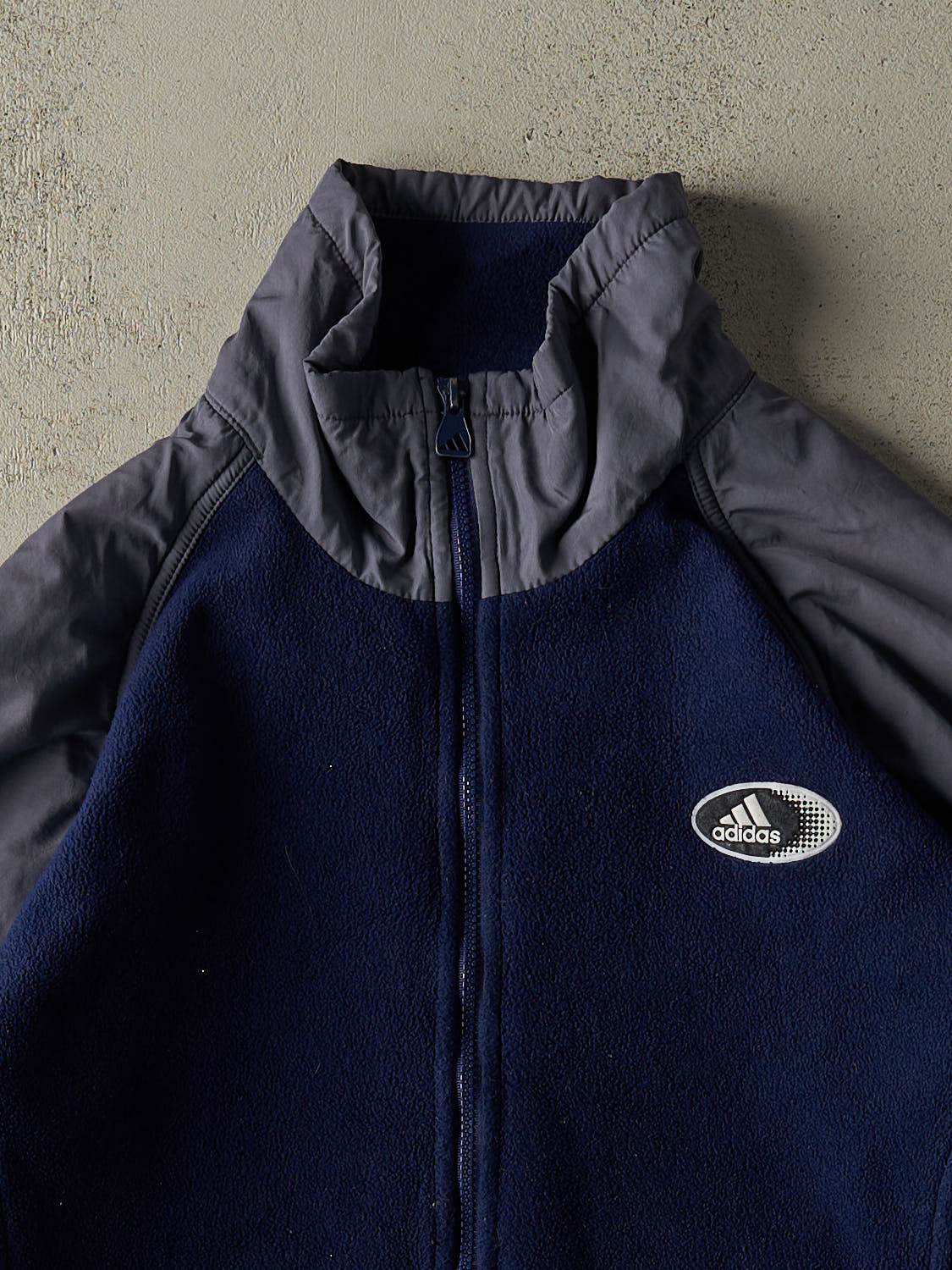 Vintage Y2K Navy Blue & Grey Adidas Zip Up Fleece Jacket (M/L)