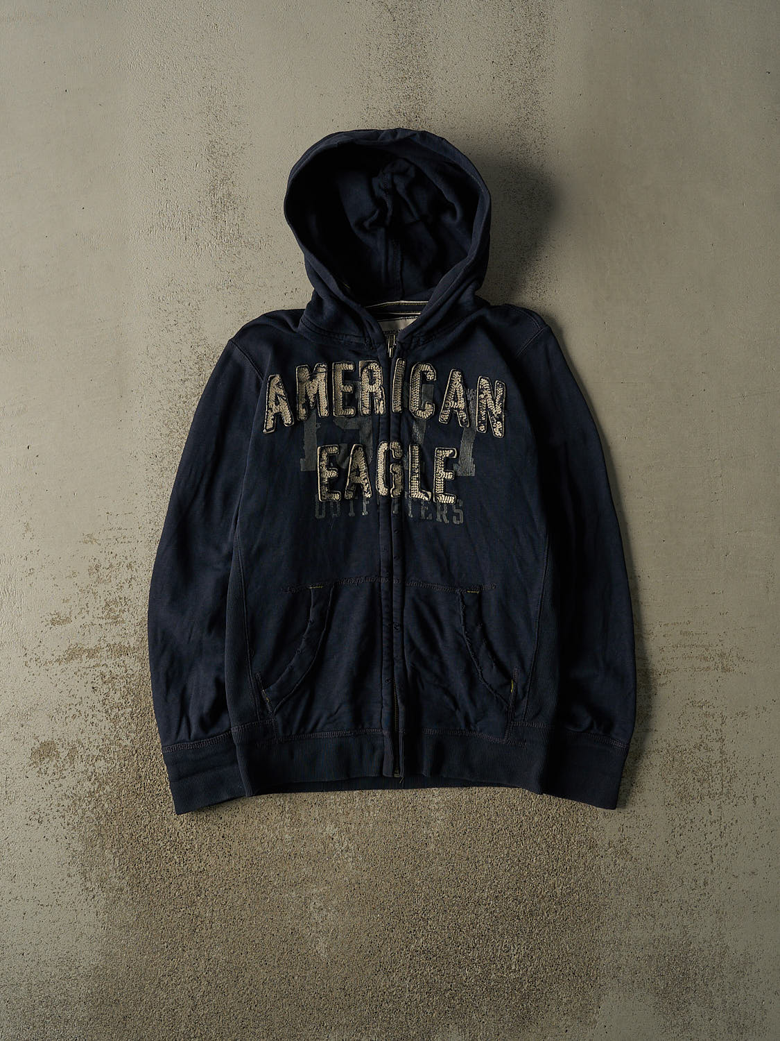Vintage Y2K Navy Blue American Eagle Zip Up Hoodie (S/M)