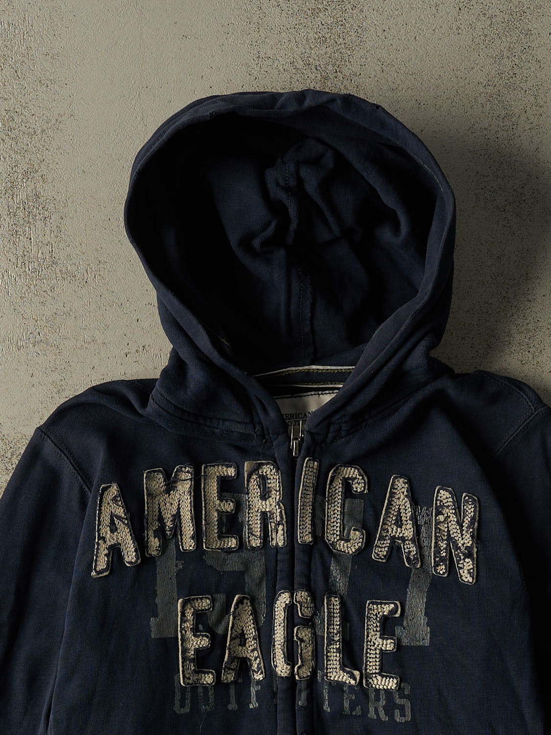 Vintage Y2K Navy Blue American Eagle Zip Up Hoodie (S/M)