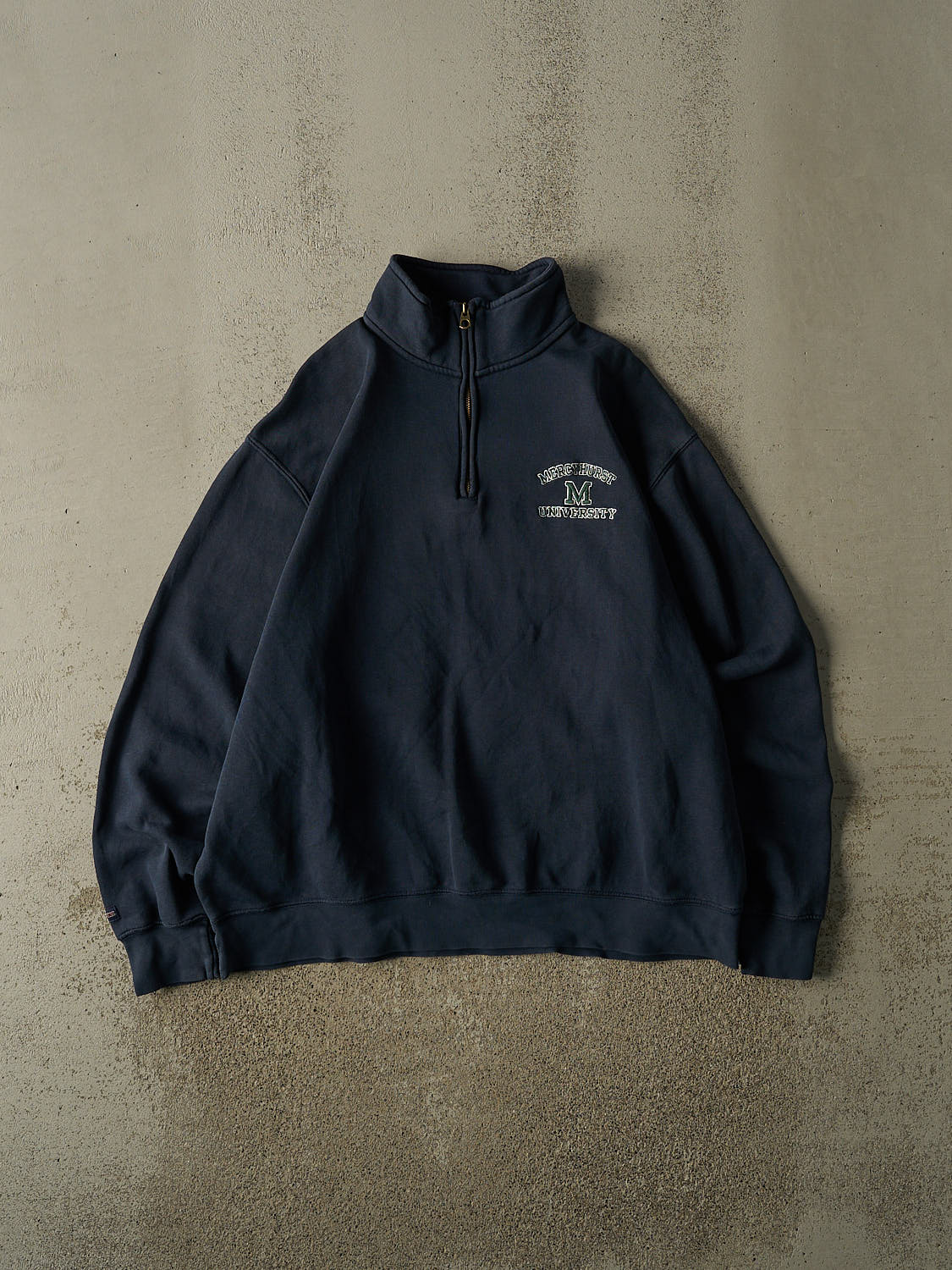 Vintage 90s Navy Blue Mercyhurst University Quarter Zip Sweater (XL/XXL)