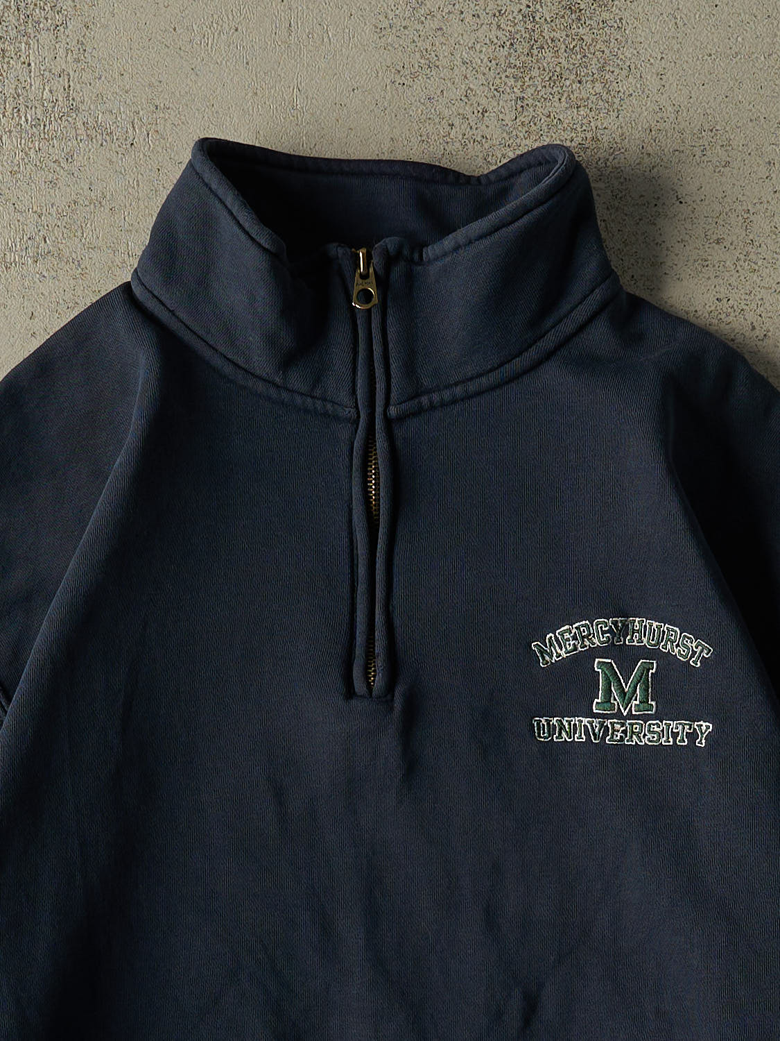 Vintage 90s Navy Blue Mercyhurst University Quarter Zip Sweater (XL/XXL)