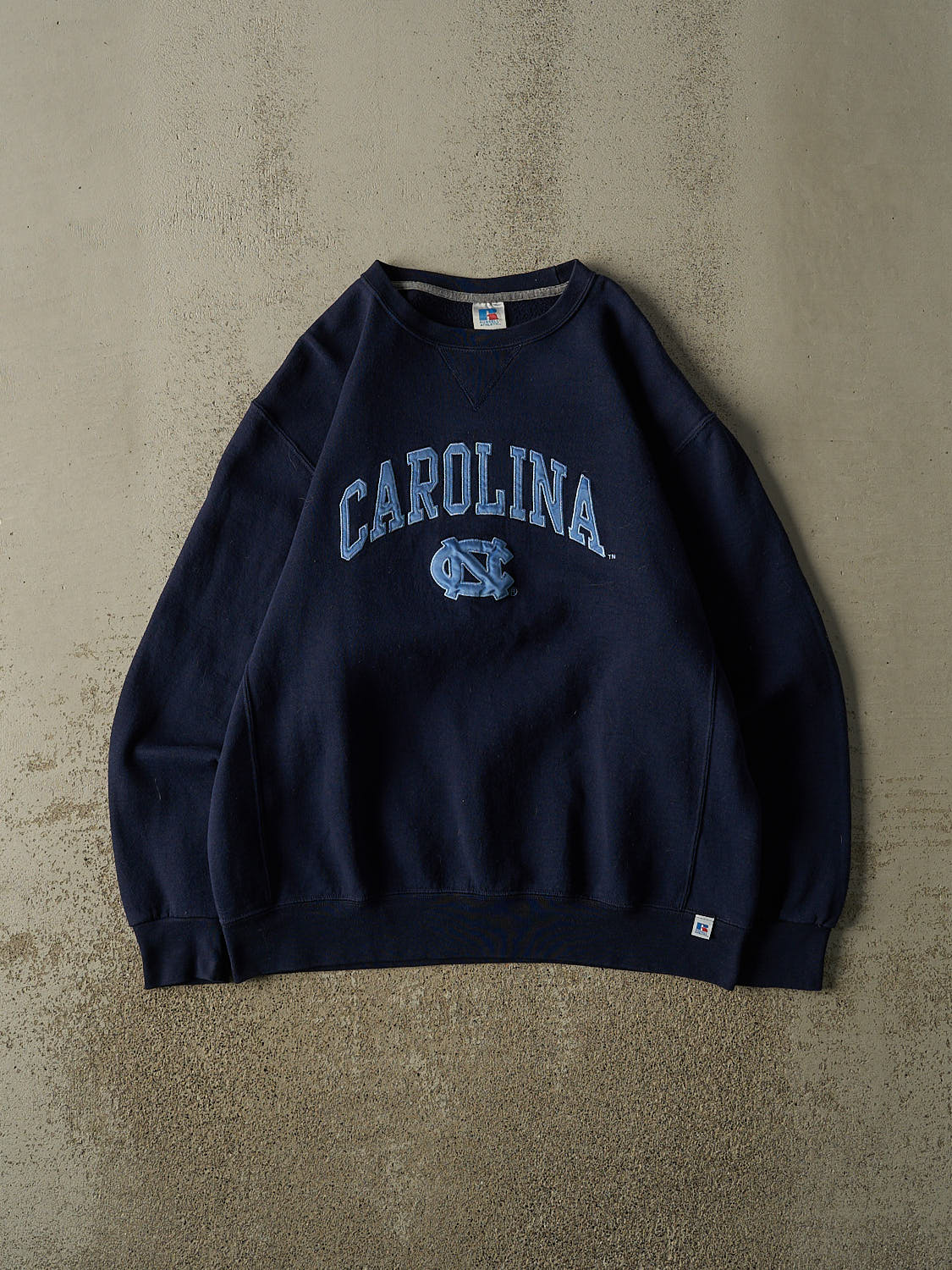 Vintage Y2K Navy Blue Russell Athletic University of North Carolina Crewneck (L/XL)