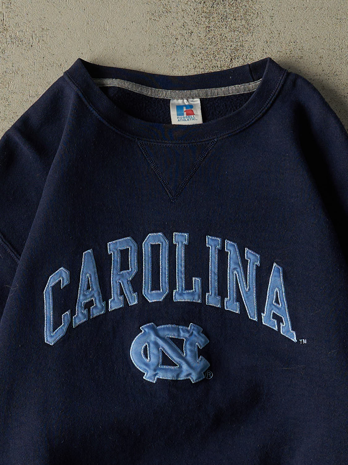 Vintage Y2K Navy Blue Russell Athletic University of North Carolina Crewneck (L/XL)