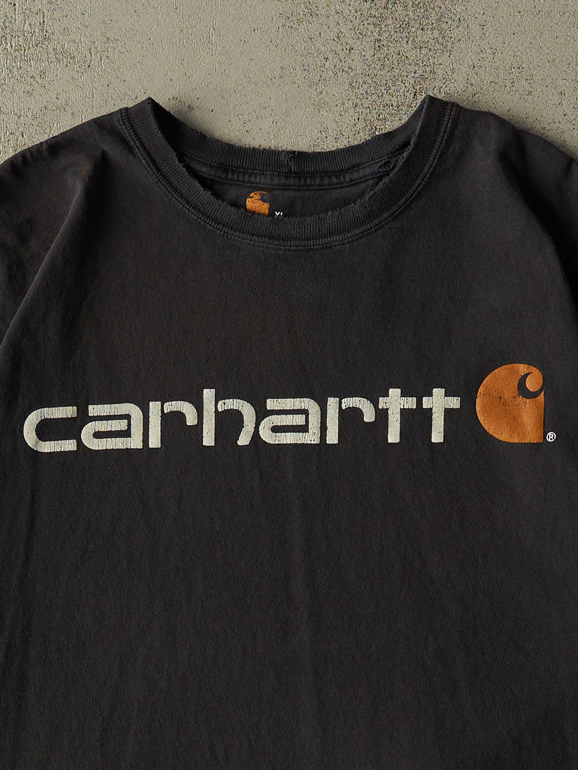 Vintage Y2K Faded Black Carhartt Logo Tee (XL/XXL)
