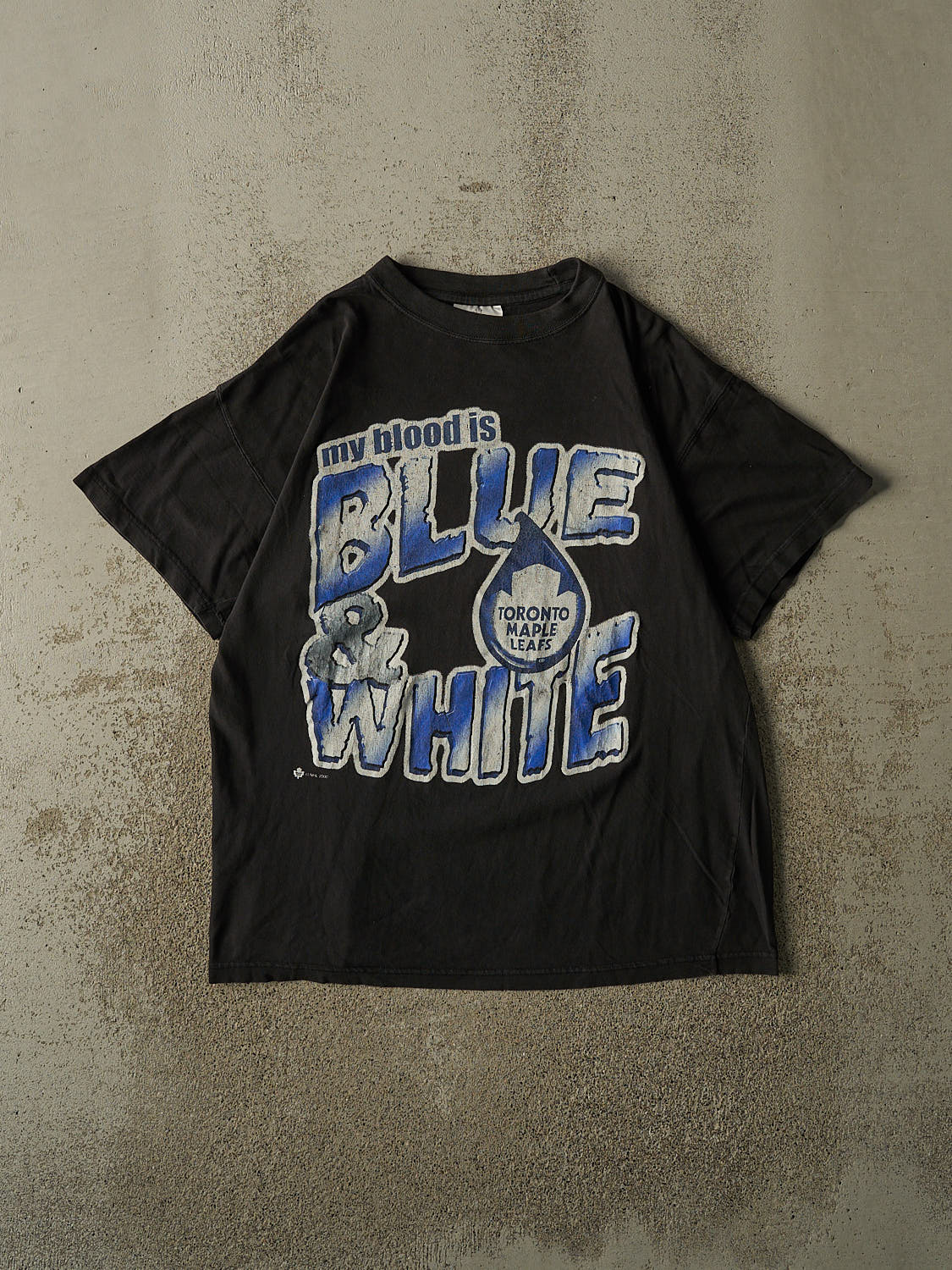 Vintage 00' Black Toronto Maple Leafs "Blue & White" Slogan Tee (L)
