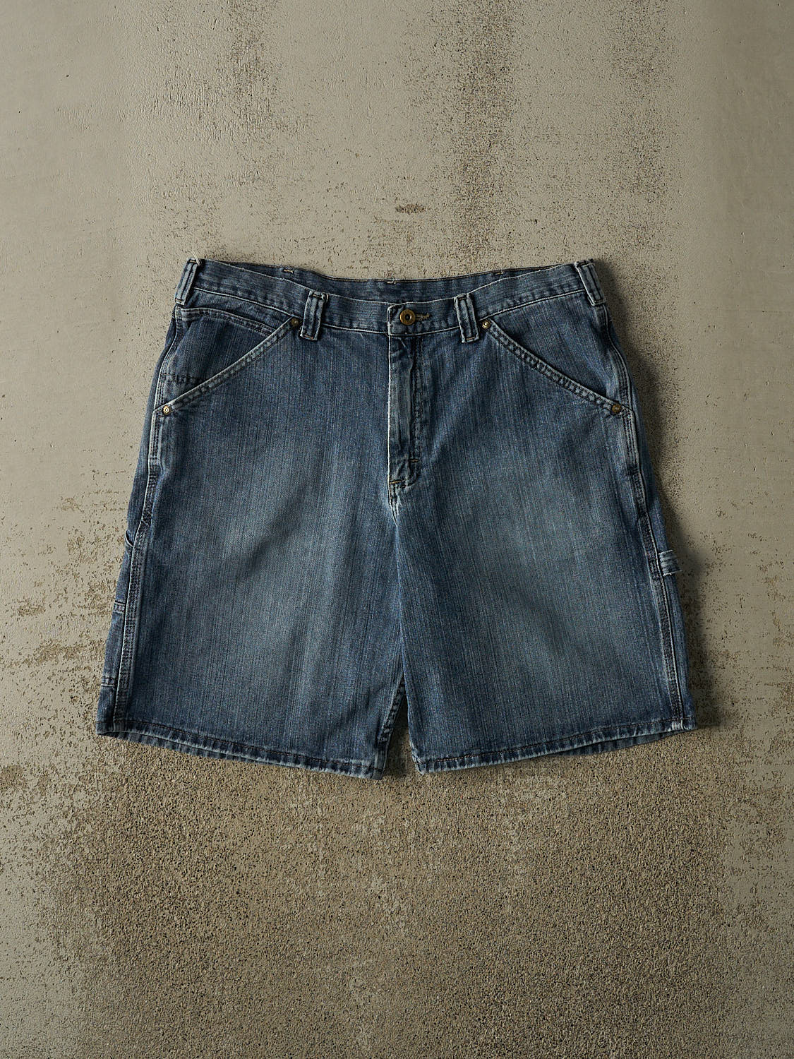 Vintage 90s Dark Wash Lee Dungaree Carpenter Jorts (35x10)