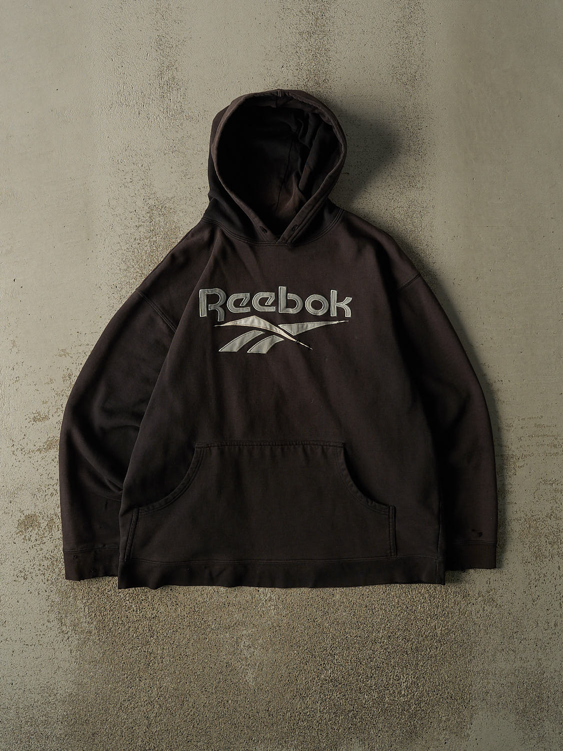 Vintage 90s Faded Black Reebok Embroidered Hoodie (L)
