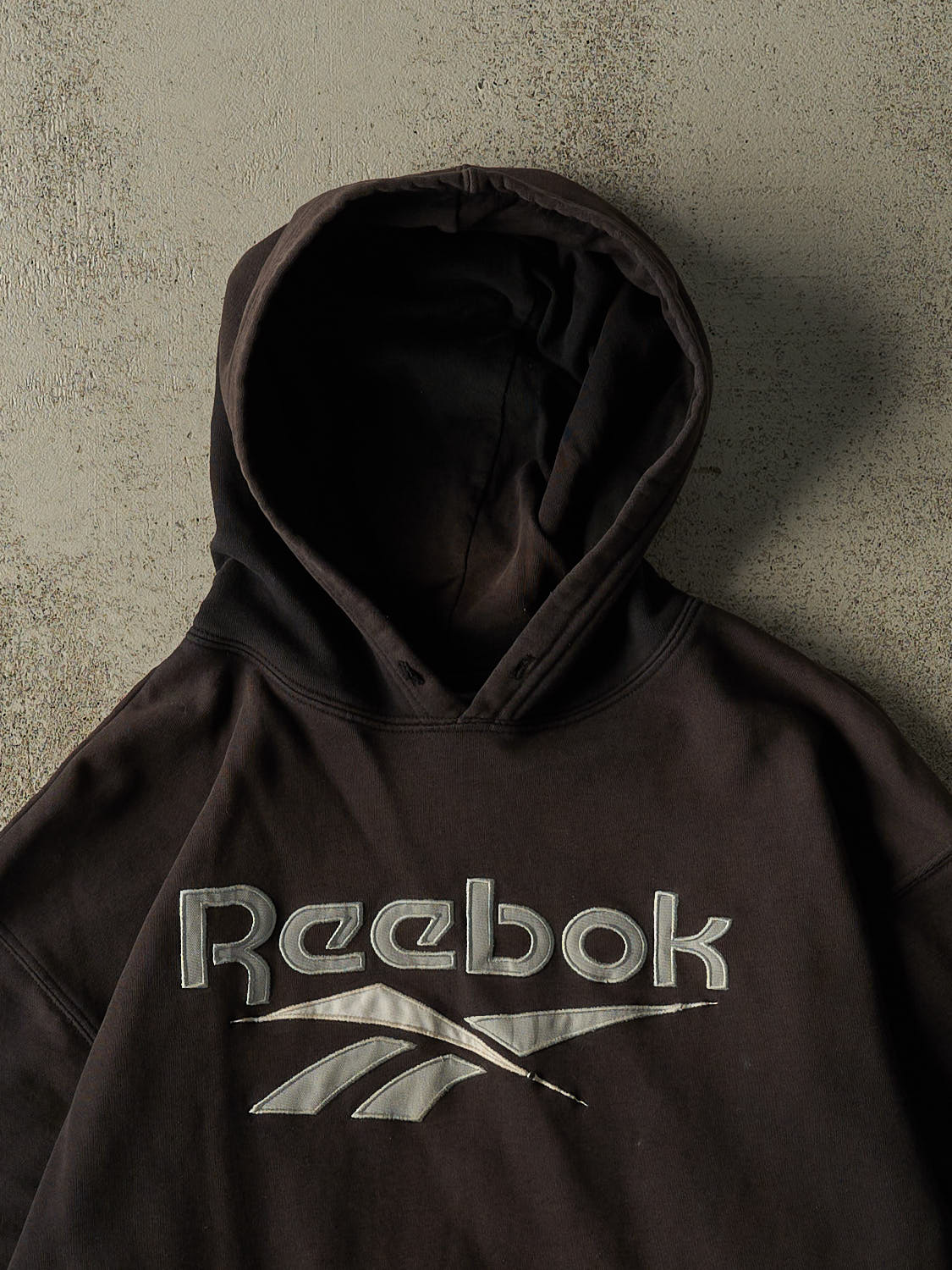 Vintage 90s Faded Black Reebok Embroidered Hoodie (L)