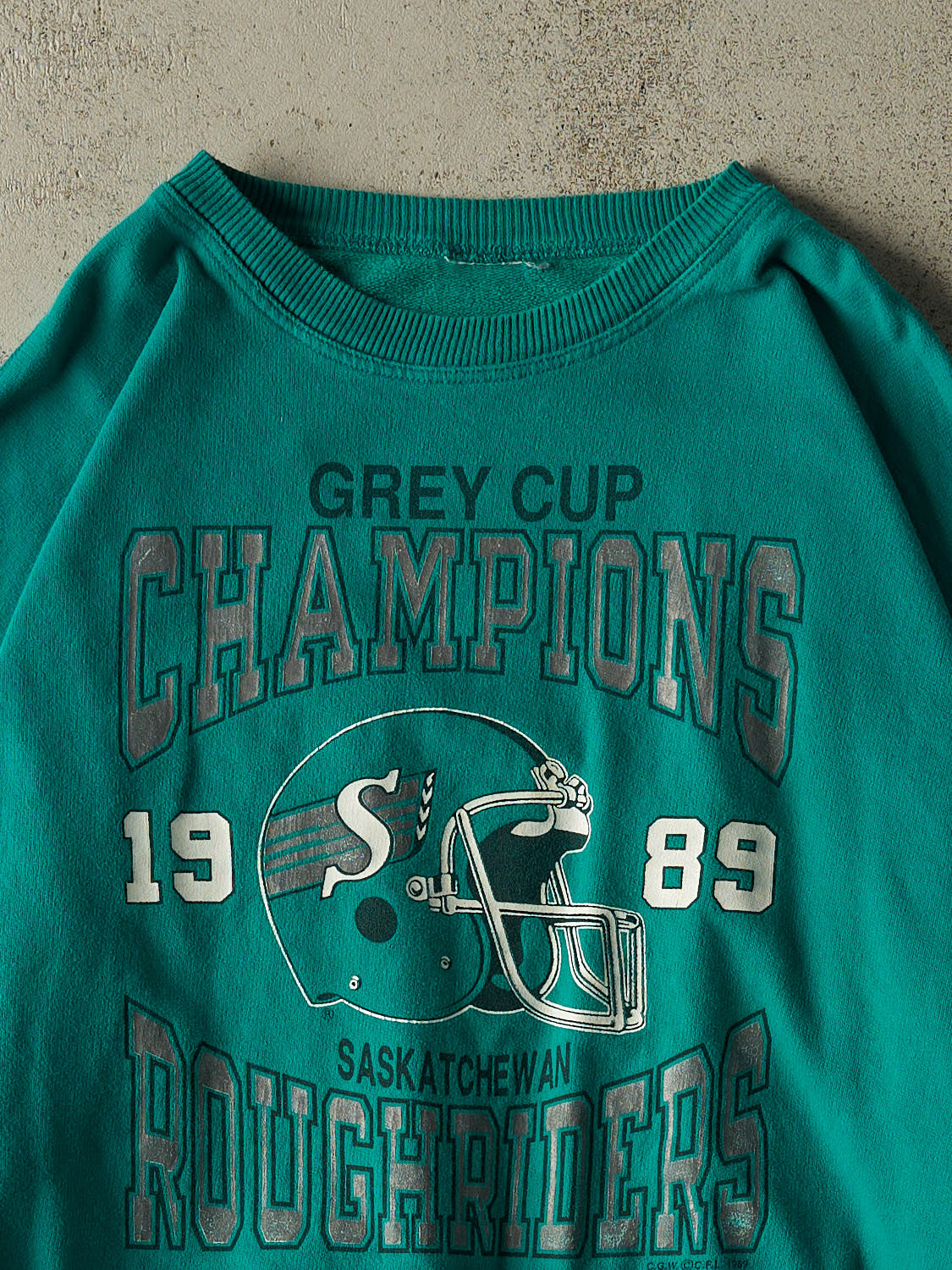 Vintage 89' Green Saskatchewan Roughriders Grey Cup Champions Crewneck (XL/XXL)