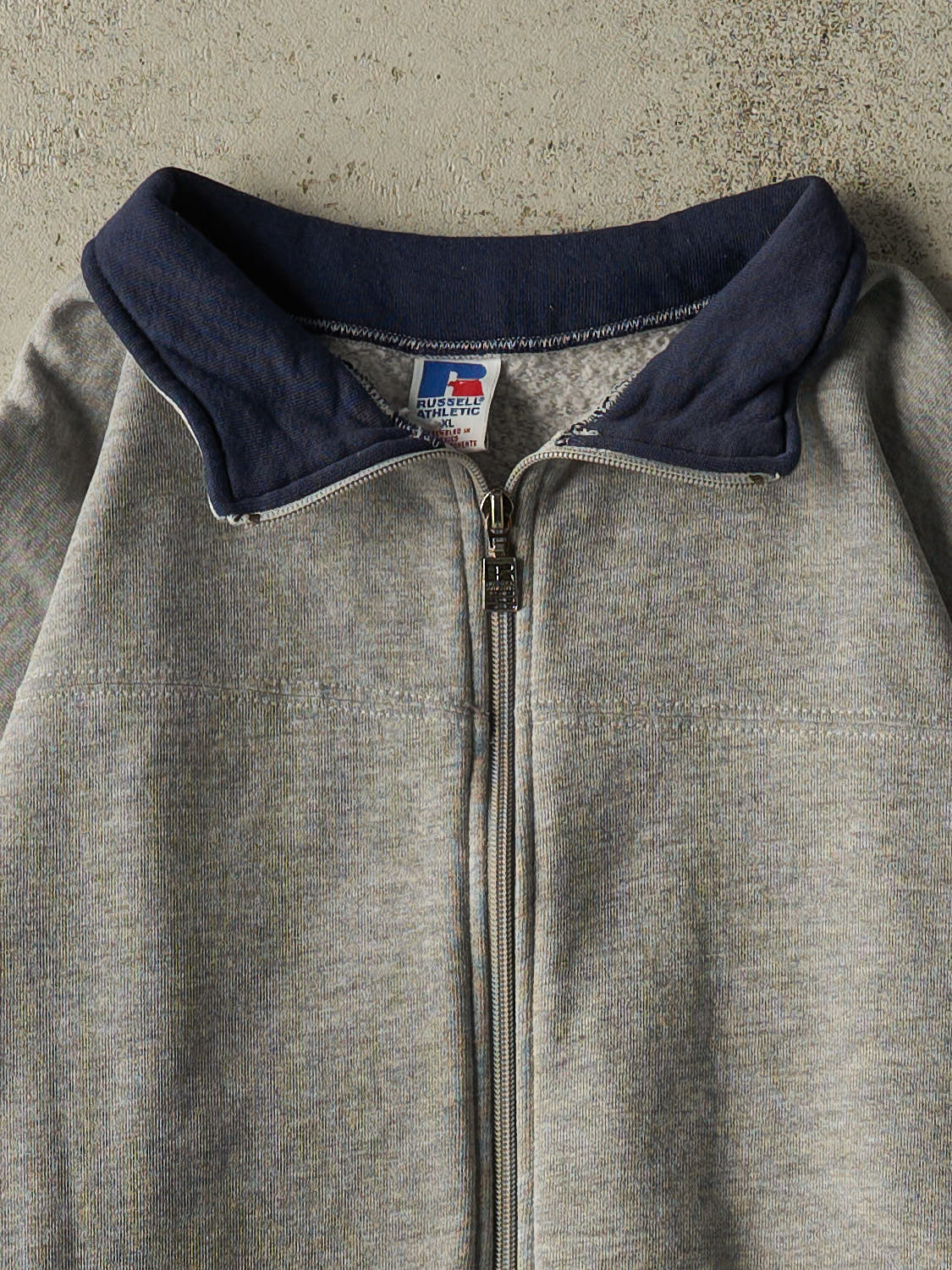 Vintage 90s Grey Russell Athletic Zip Up Sweater (XL)