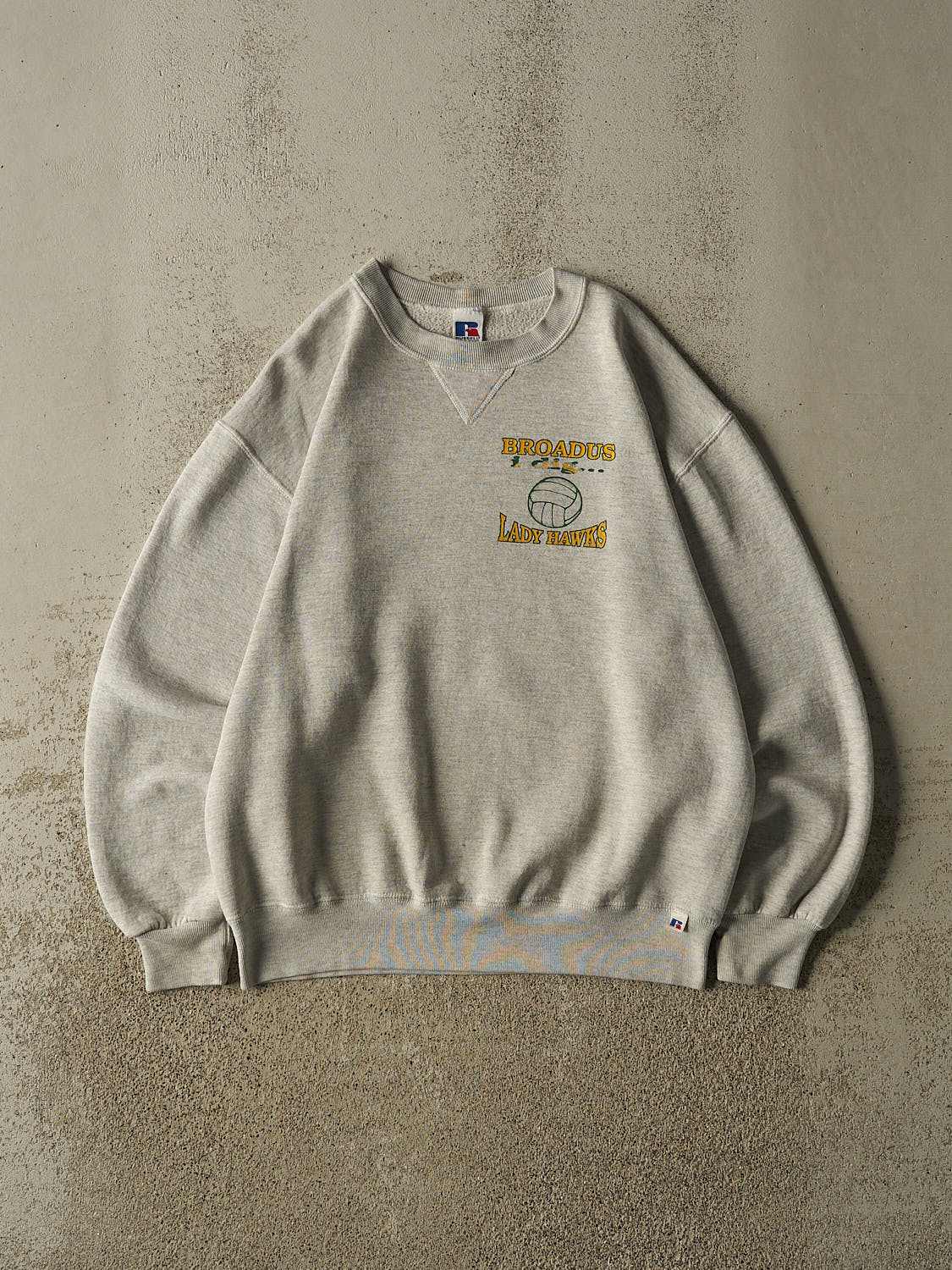 Vintage 90s Grey Russell Athletic Broadus Lady Hawks Crewneck (M/L)