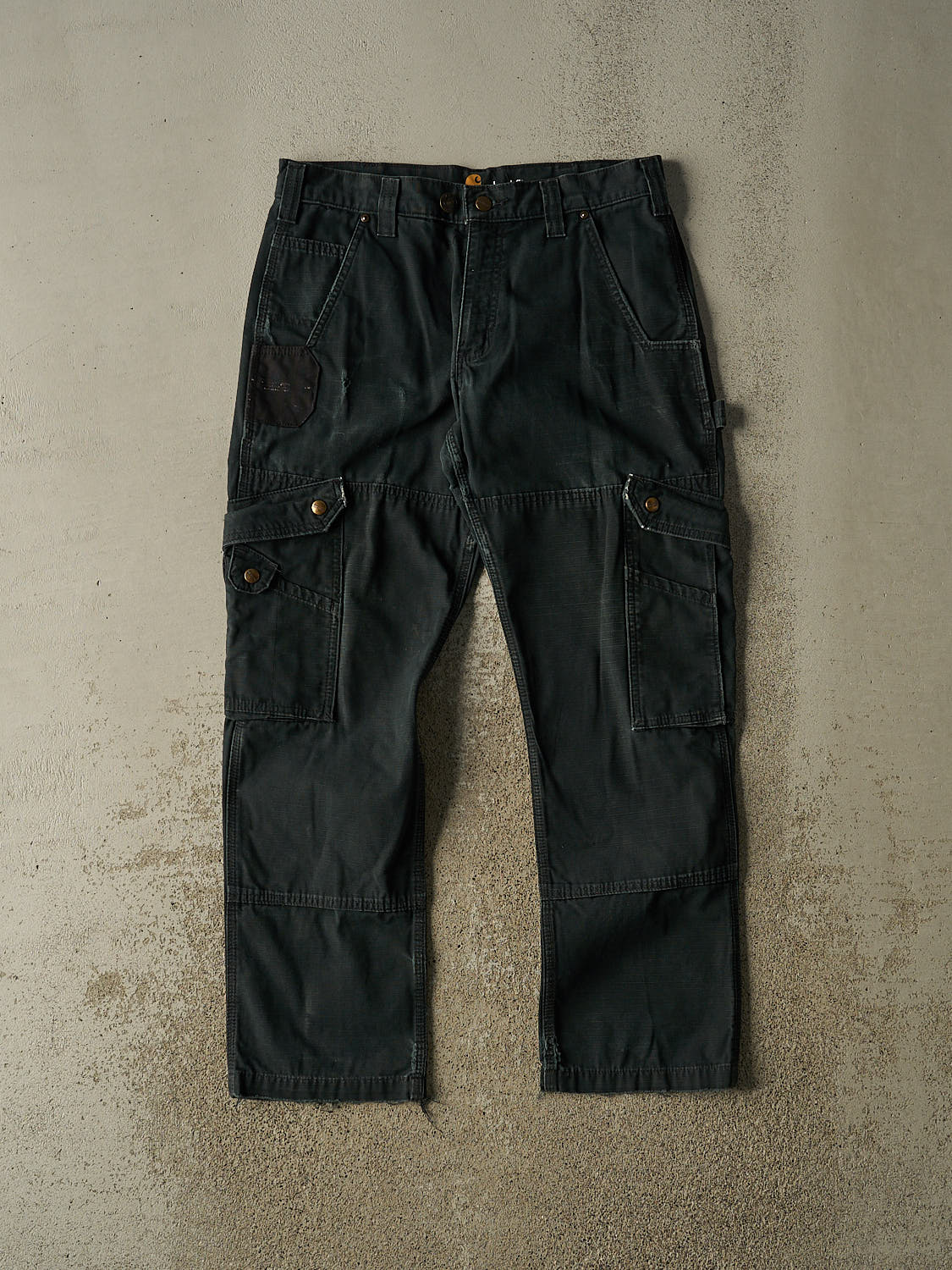 Vintage Y2K Black Carhartt Double Knee Cargo Carpenter Pants (32x30)