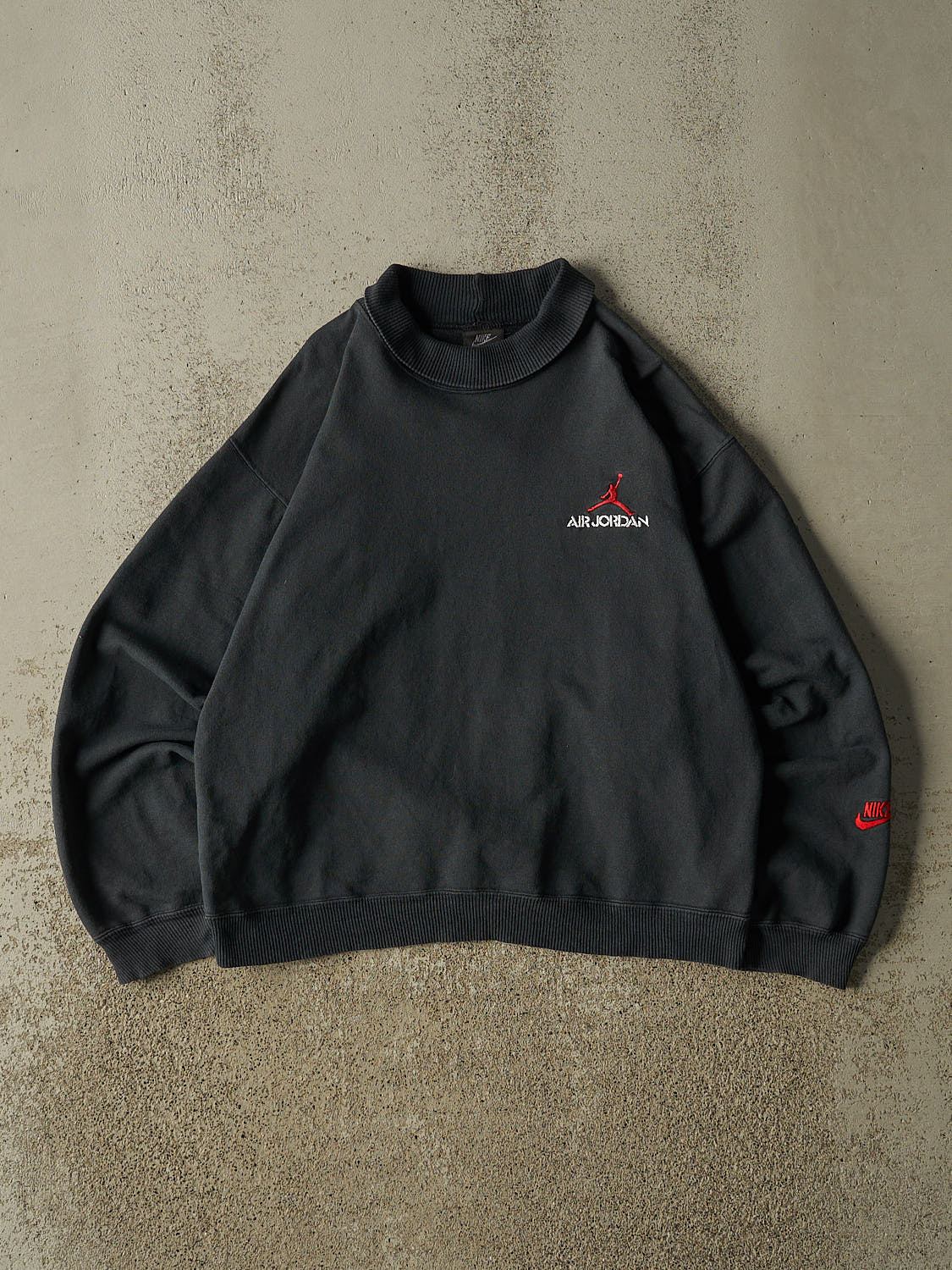 Vintage 90s Faded Black Air Jordan Embroidered Mock Neck Bootleg Crewneck (S)