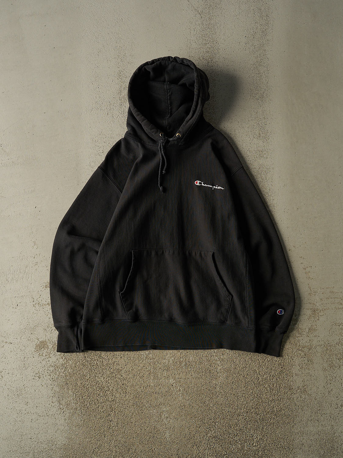 Vintage Y2K Black Champion Reverse Weave Embroidered Hoodie (L/XL)