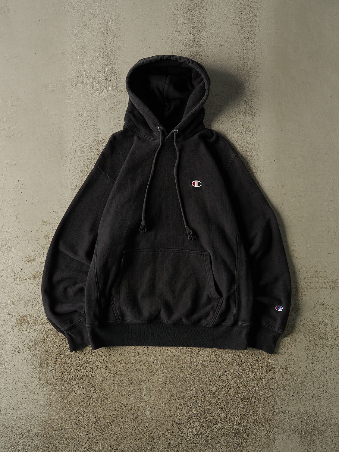 Vintage Y2K Black Champion Reverse Weave Embroidered Hoodie (M/L)