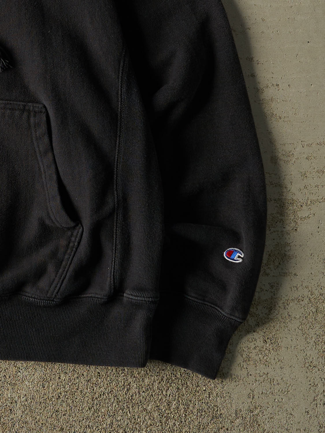 Vintage Y2K Black Champion Reverse Weave Embroidered Hoodie (M/L)