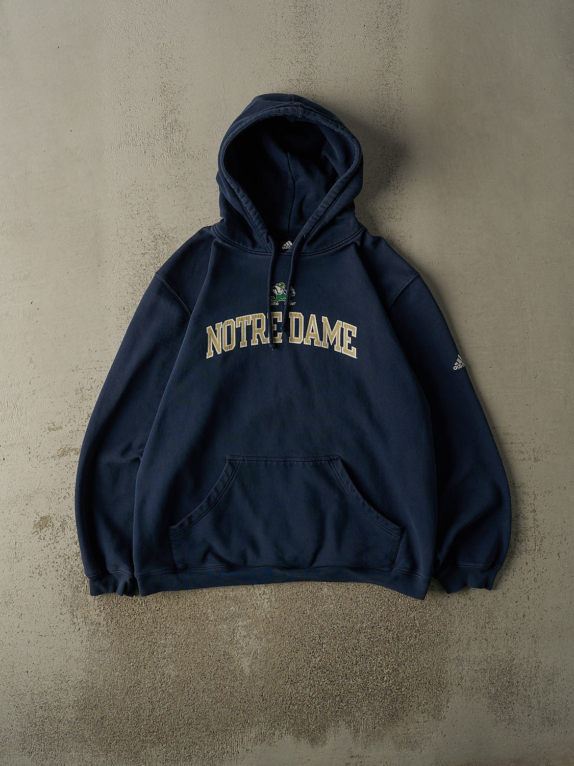 Vintage Y2K Navy Blue Adidas University of Notre Dame Hoodie (XL)