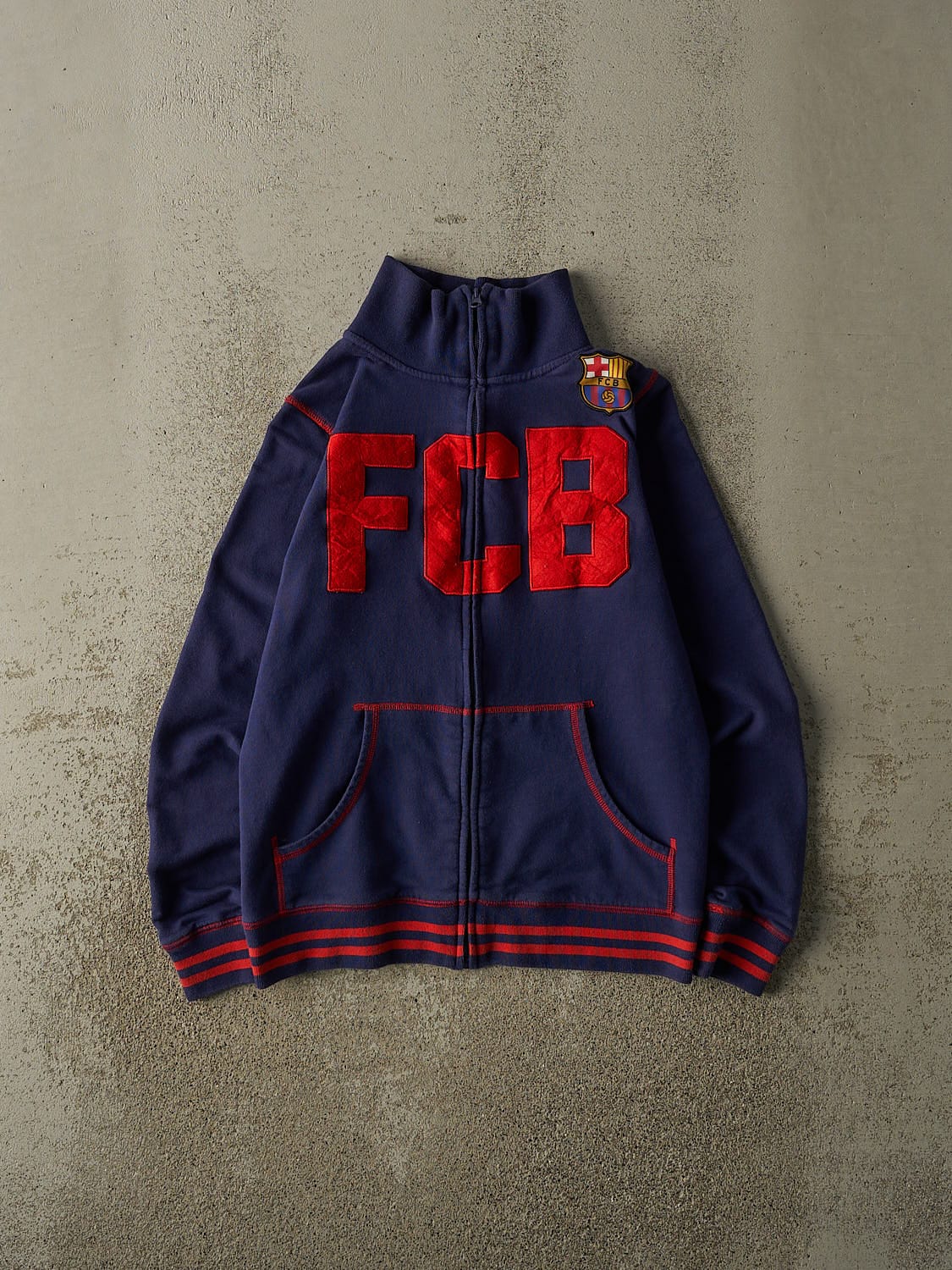 Vintage Y2K Navy Blue FC Barcelona Zip Up Sweatshirt (XXS/XS)
