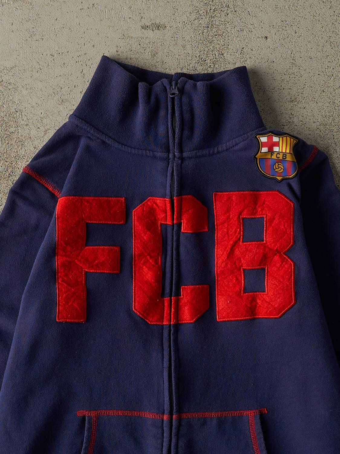 Vintage Y2K Navy Blue FC Barcelona Zip Up Sweatshirt (XXS/XS)
