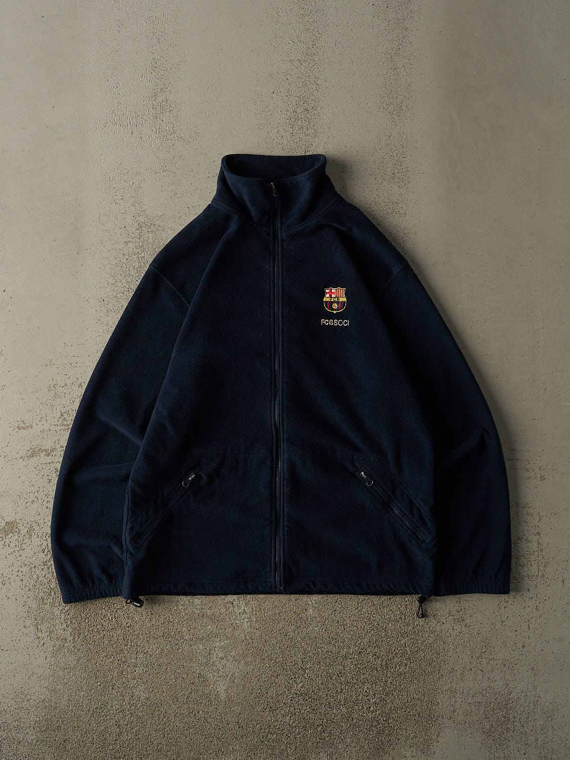 Vintage Y2K Navy Blue FC Barcelona Zip Up Embroidered Fleece (L)