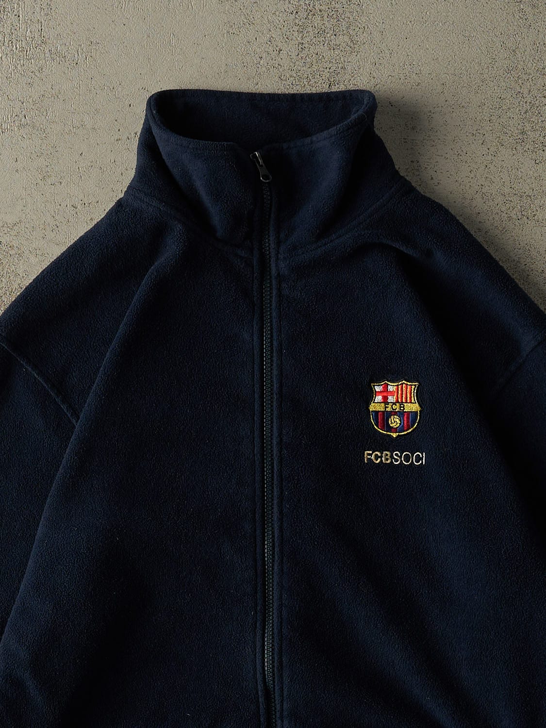 Vintage Y2K Navy Blue FC Barcelona Zip Up Embroidered Fleece (L)