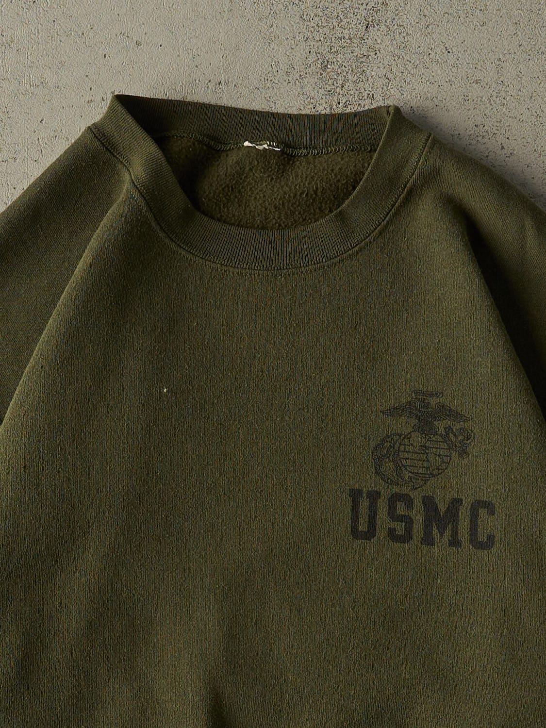 Vintage 90s Sun Faded Green USMC Crewneck (M)