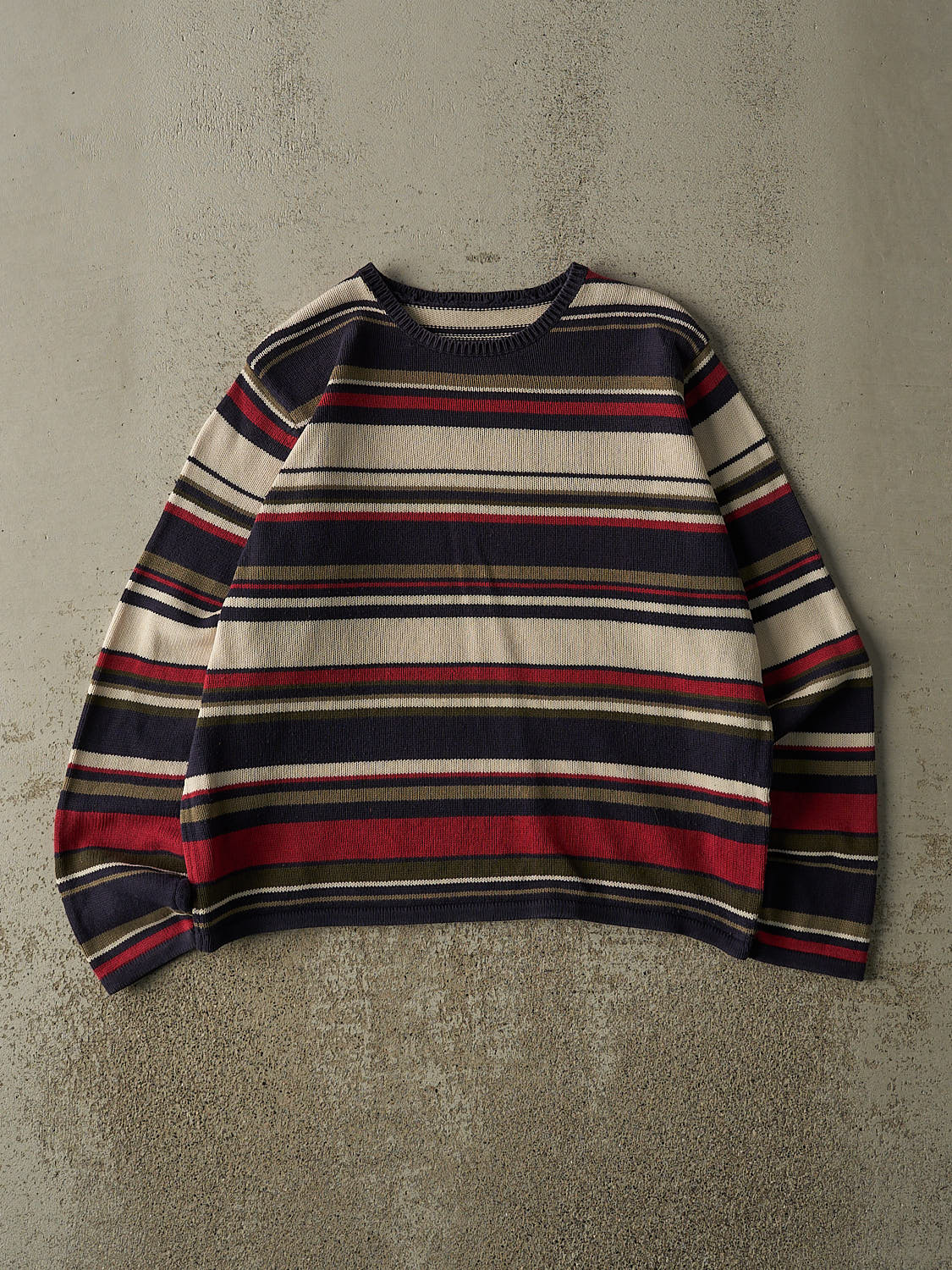 Vintage 90s Beige, Navy, Red & Green Striped Knit (XS)