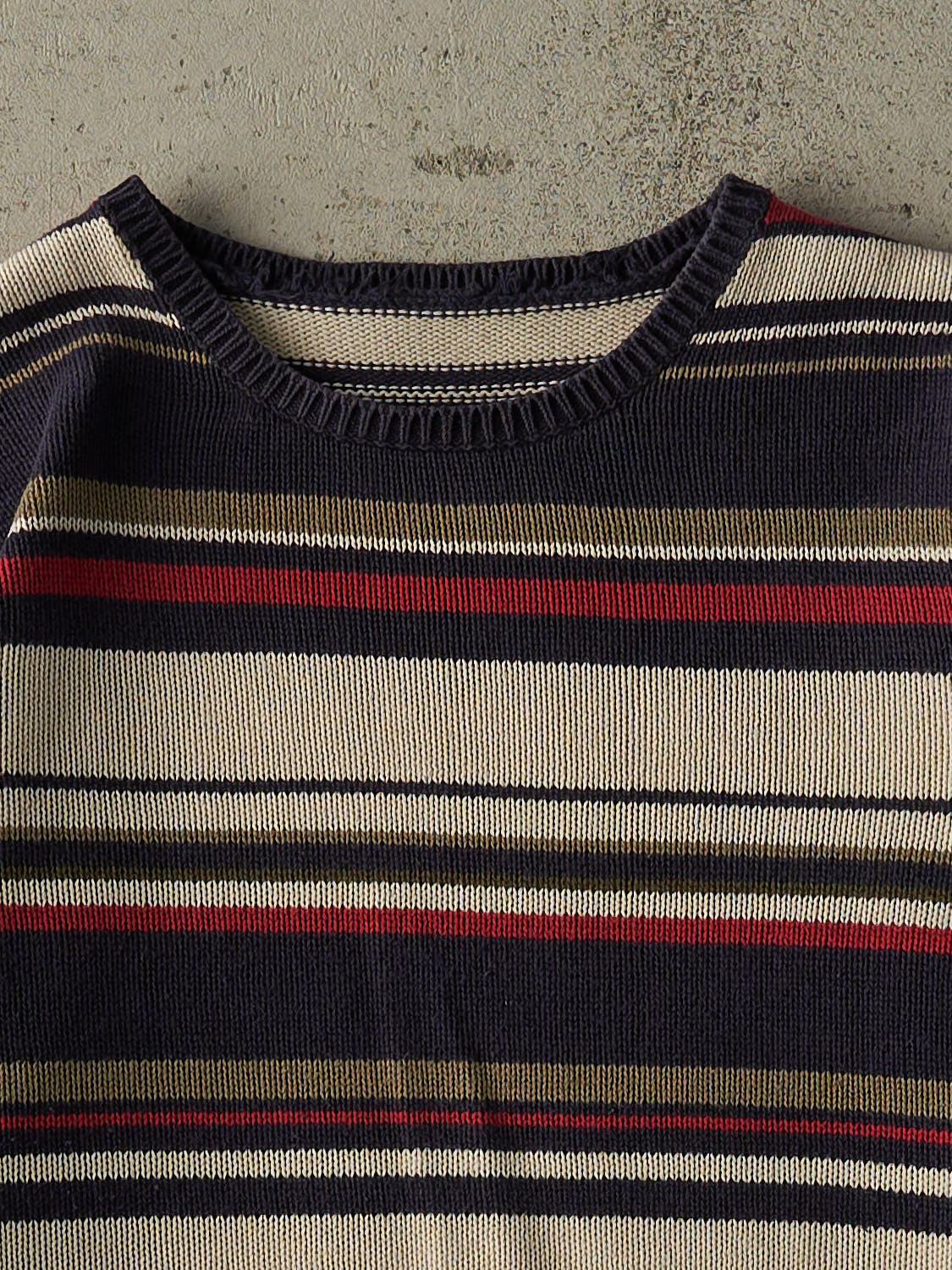 Vintage 90s Beige, Navy, Red & Green Striped Knit (XS)