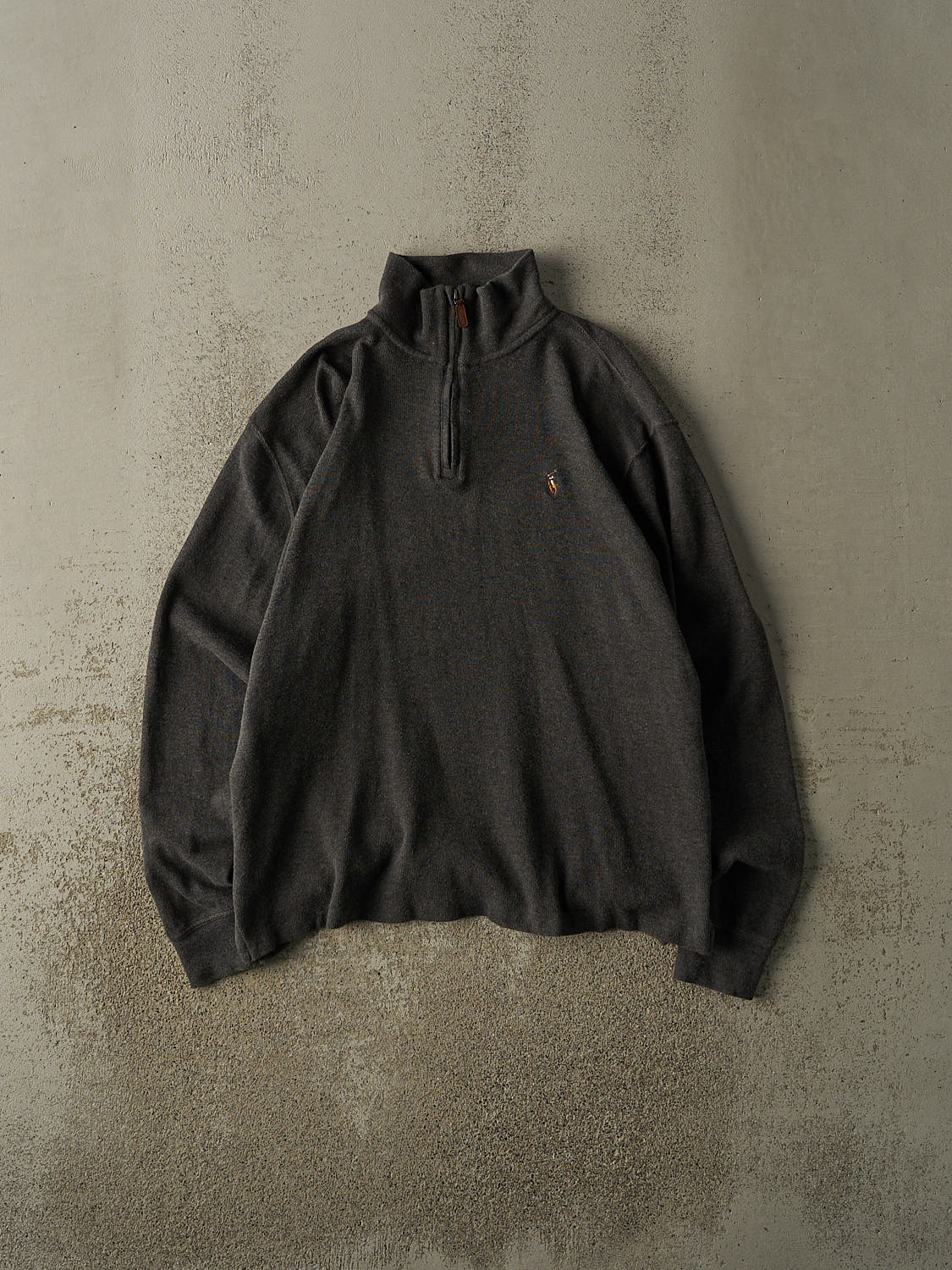 Vintage Y2K Charcoal Grey Polo Ralph Lauren Quarter Zip Sweatshirt (S/M)