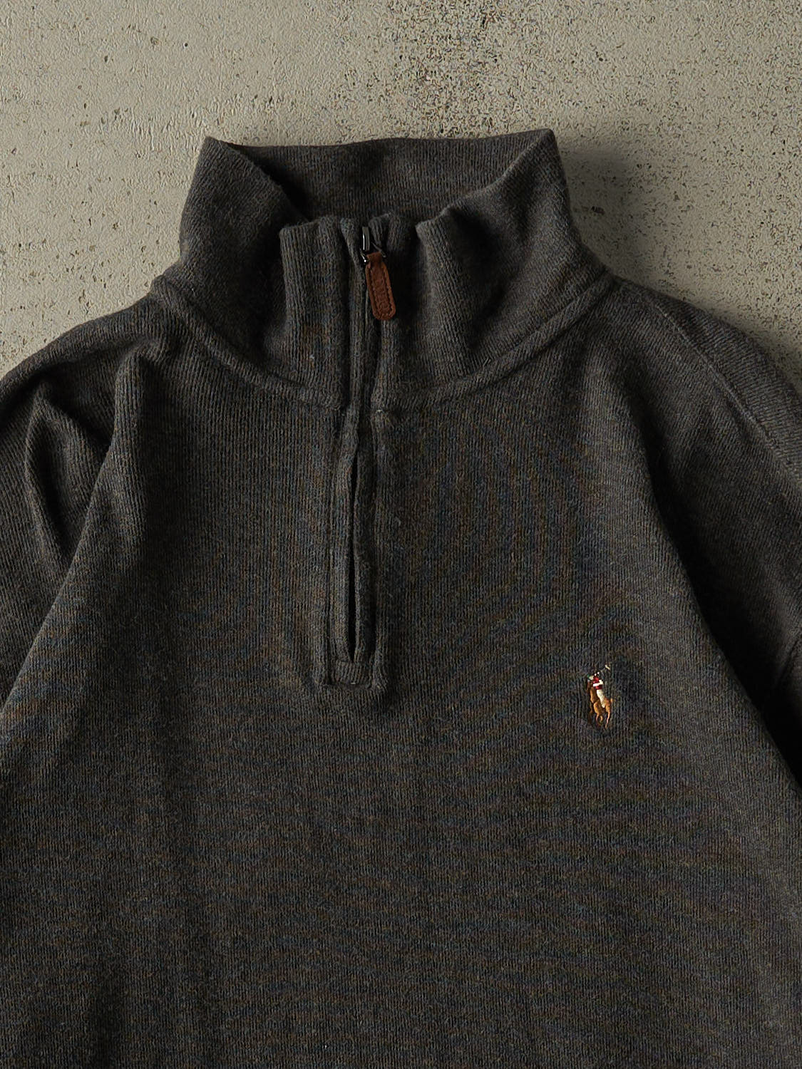 Vintage Y2K Charcoal Grey Polo Ralph Lauren Quarter Zip Sweatshirt (S/M)