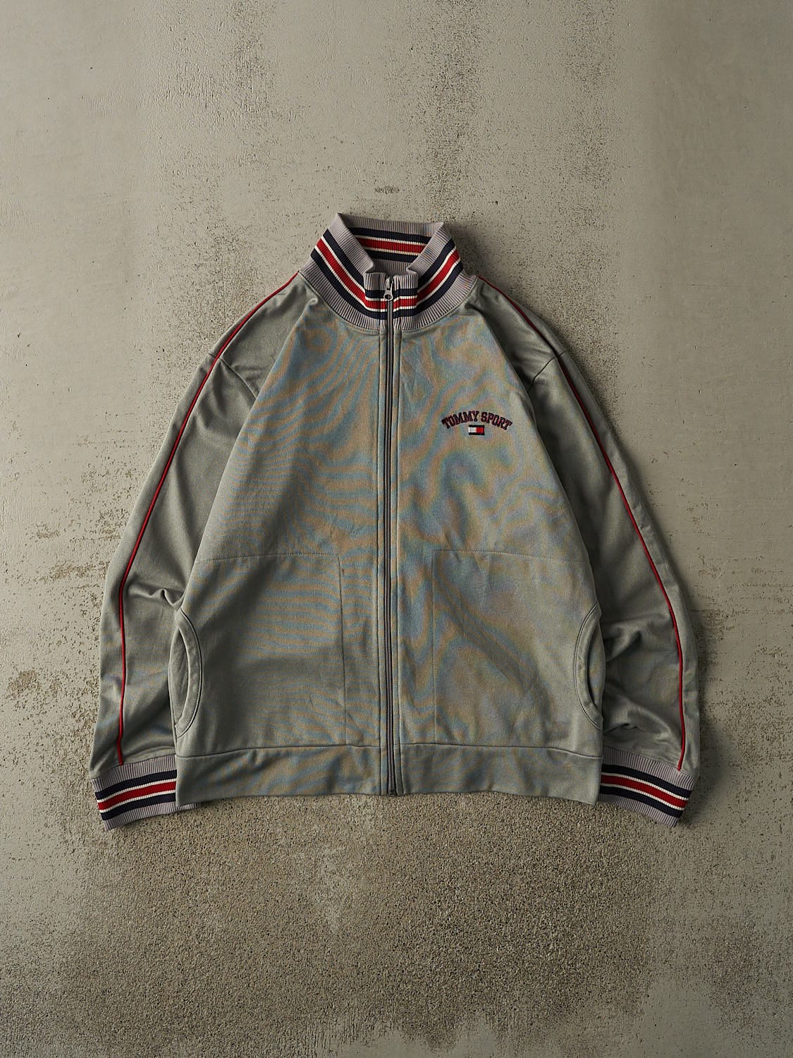Vintage 90s Grey Tommy Sport Embroidered Zip Up Sweatshirt (S/M)