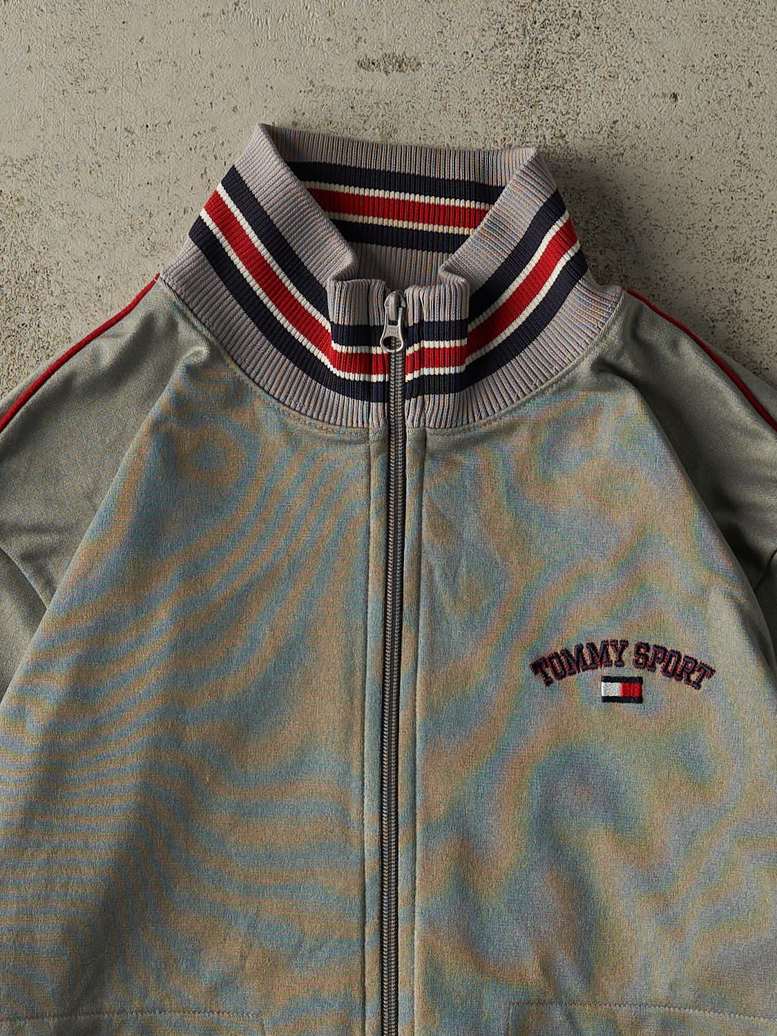 Vintage 90s Grey Tommy Sport Embroidered Zip Up Sweatshirt (S/M)