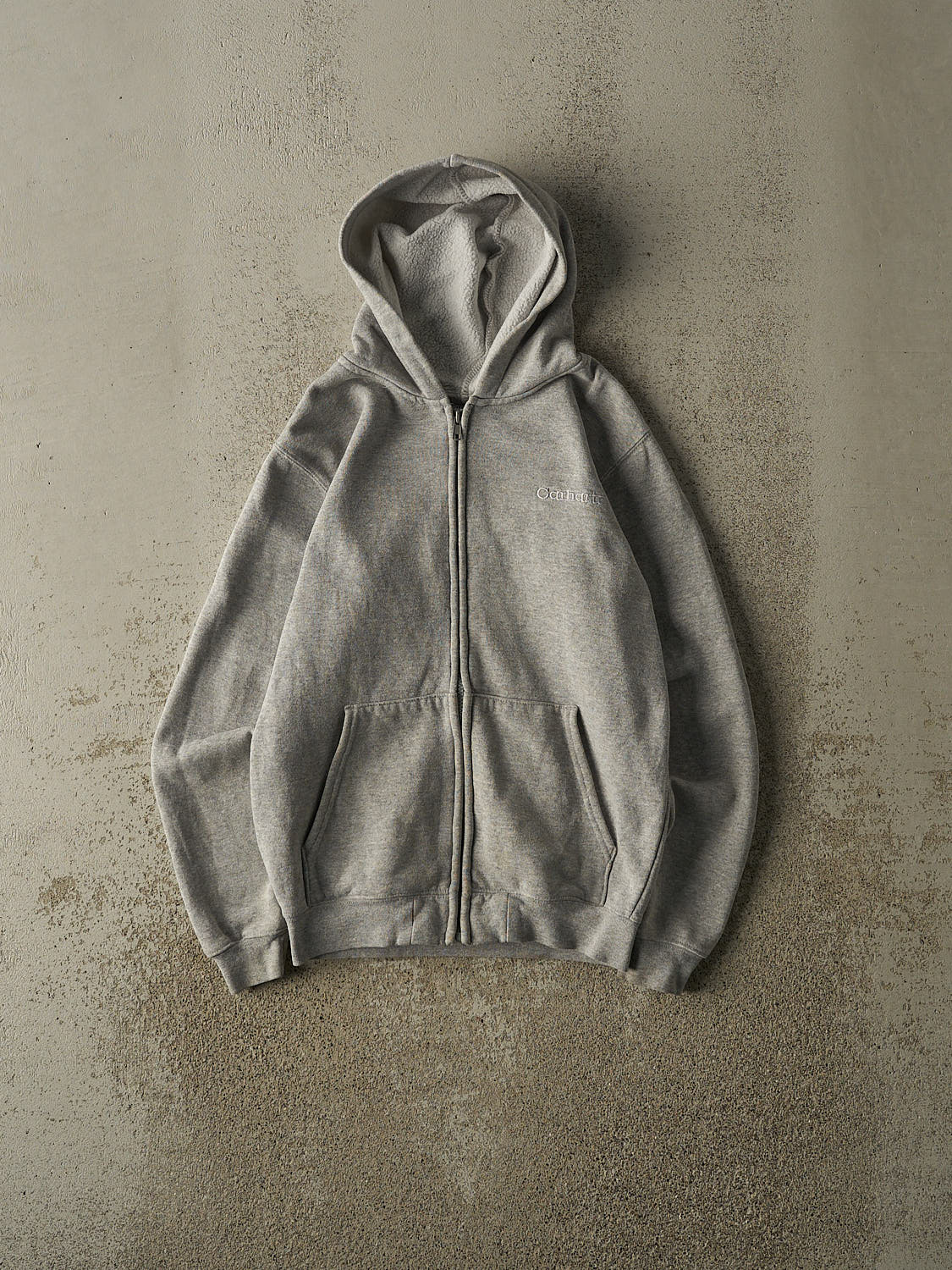 Vintage 90s Grey Carhartt Embroidered Zip Up Hoodie (XS)