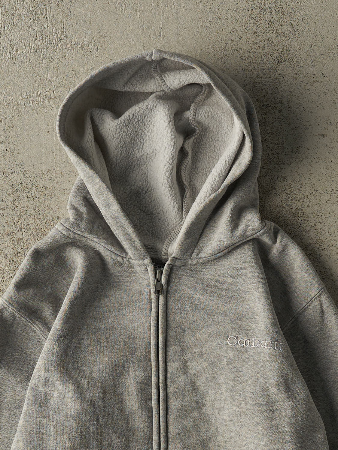Vintage 90s Grey Carhartt Embroidered Zip Up Hoodie (XS)