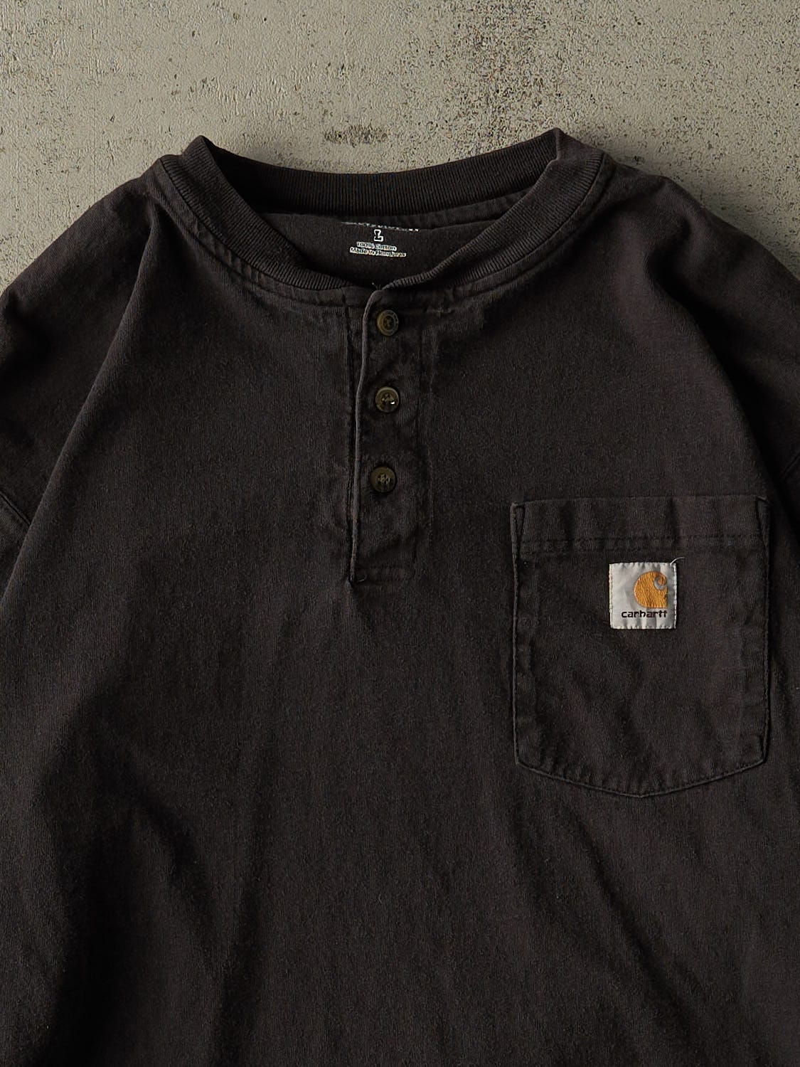 Vintage Y2K Faded Black Carhartt Quarter Button Long Sleeve (XL)