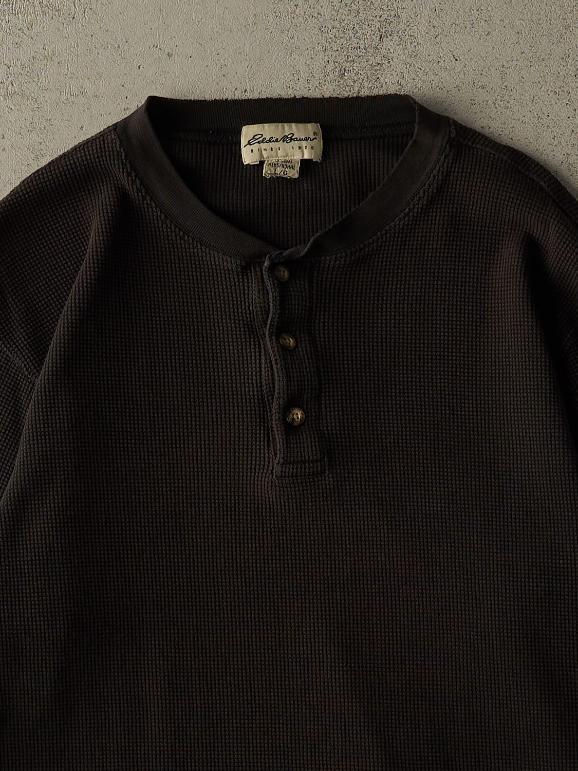 Vintage 90s Black Eddie Bauer Quarter Button Thermal Long Sleeve (L/XL)